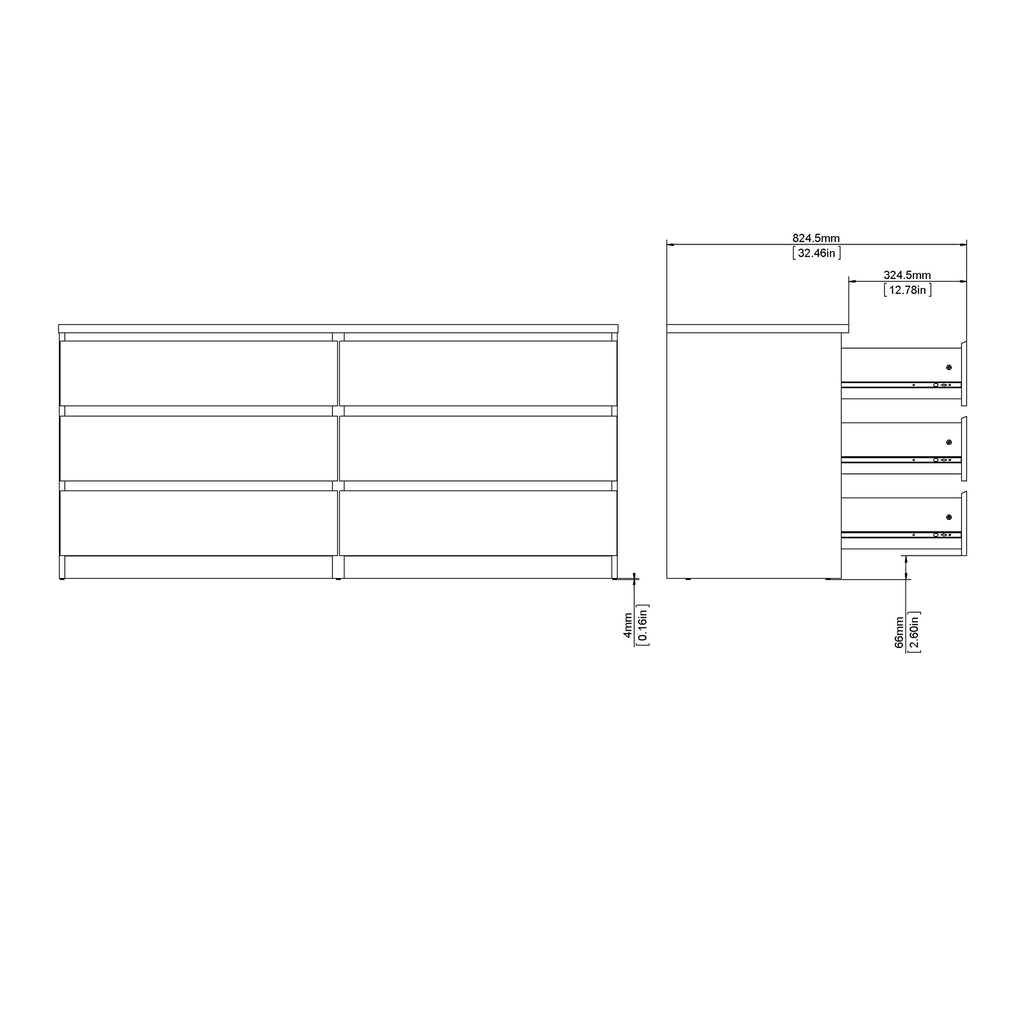 Naia Wide Chest of 6 Drawers (3+3) in White High Gloss - image 9