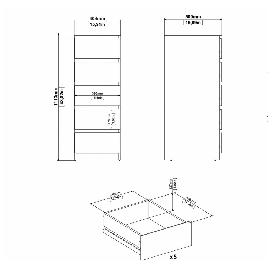 Naia Narrow Chest of 5 Drawers in White - image 8