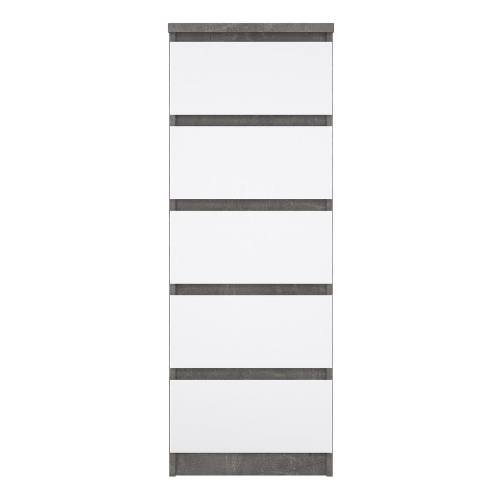 Naia Narrow Chest of 5 Drawers in Concrete and White High Gloss - image 2