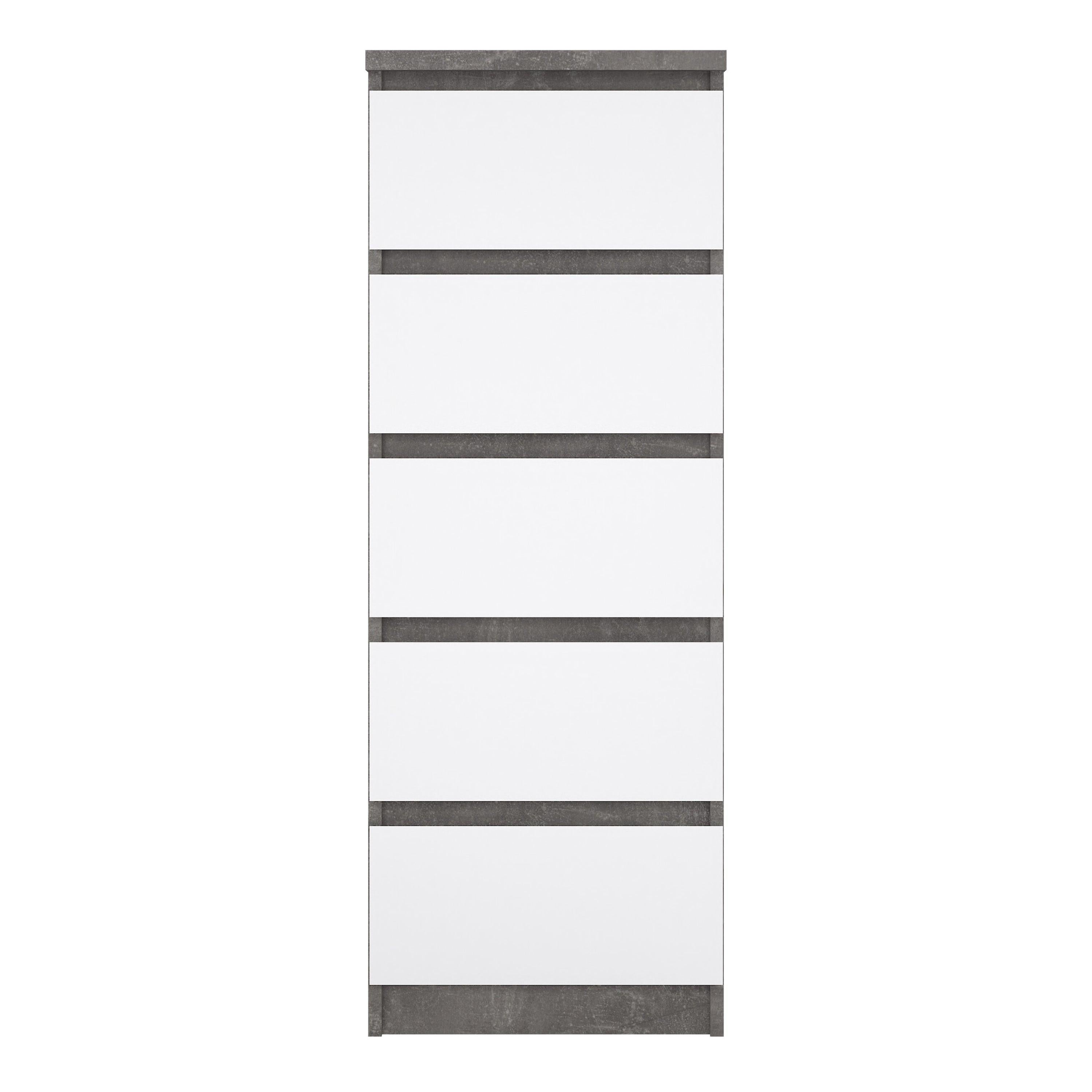 Naia Narrow Chest of 5 Drawers in Concrete and White High Gloss - image 2