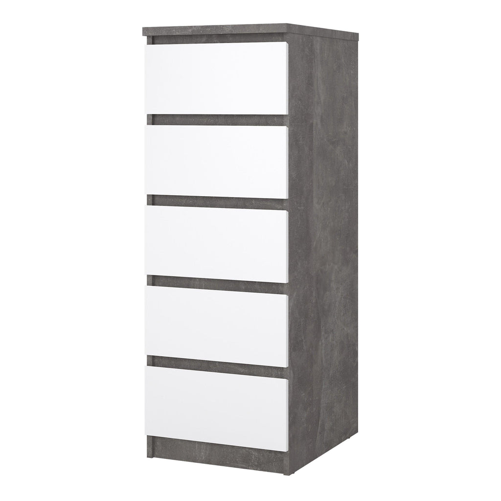Naia Narrow Chest of 5 Drawers in Concrete and White High Gloss - image 3