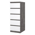 Naia Narrow Chest of 5 Drawers in Concrete and White High Gloss - image 3