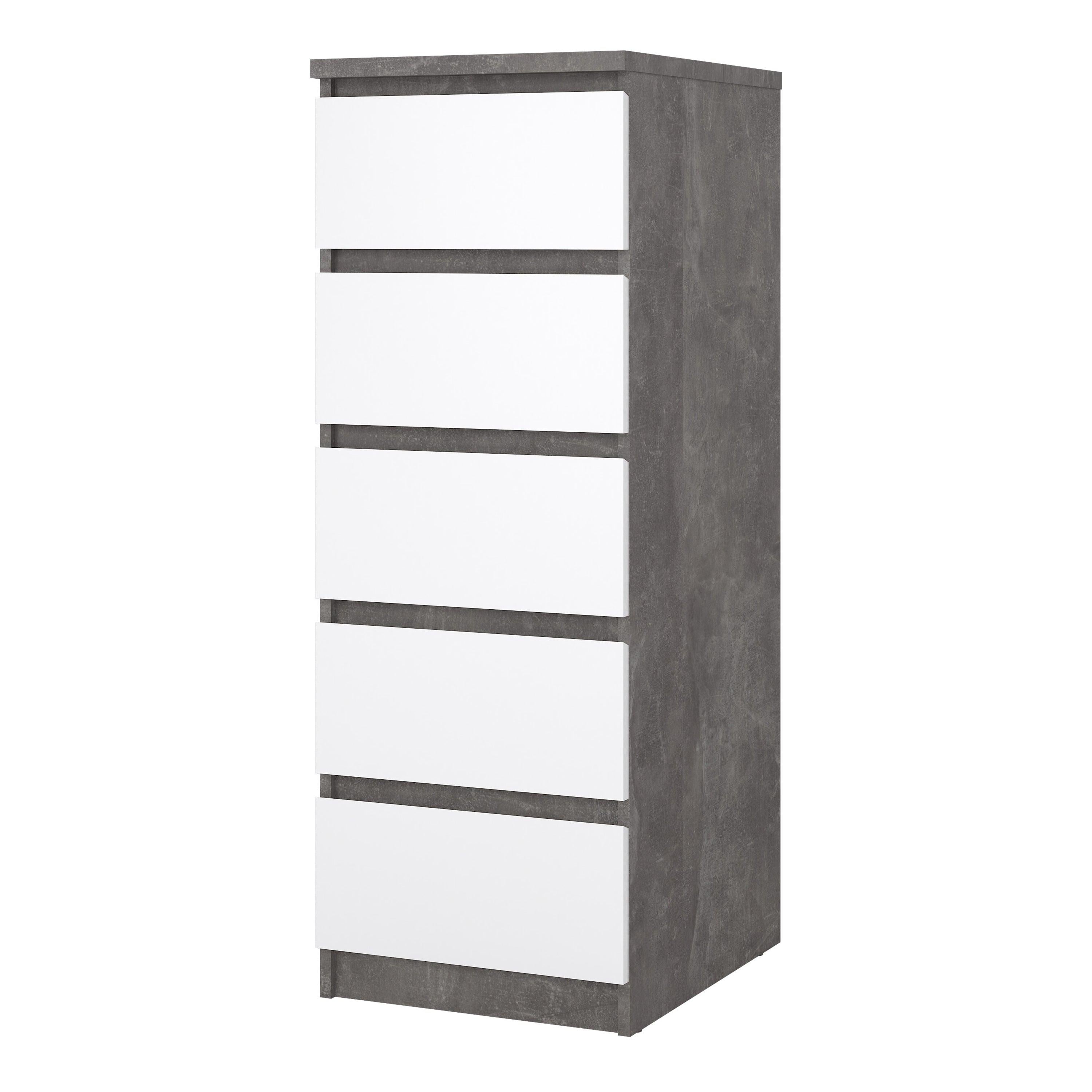 Naia Narrow Chest of 5 Drawers in Concrete and White High Gloss - image 3