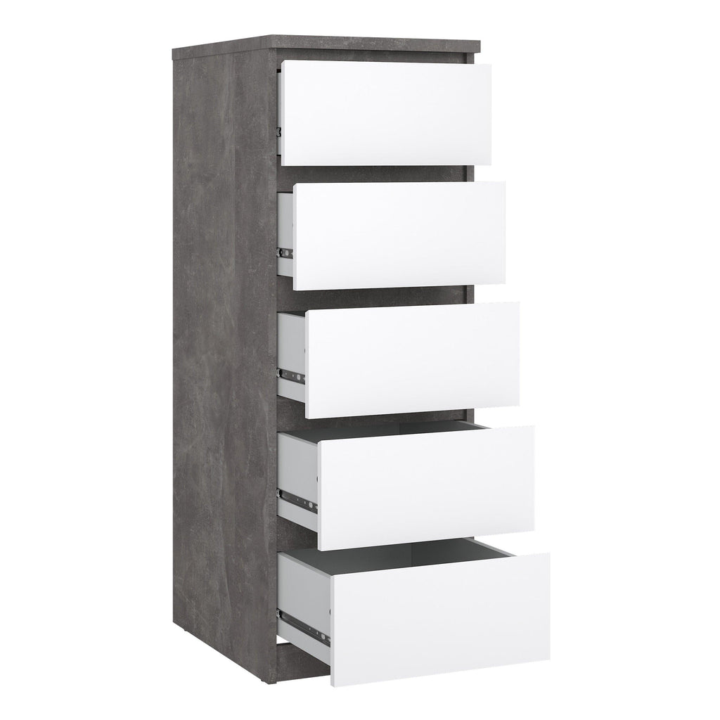 Naia Narrow Chest of 5 Drawers in Concrete and White High Gloss - image 4