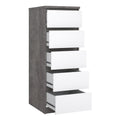 Naia Narrow Chest of 5 Drawers in Concrete and White High Gloss - image 4