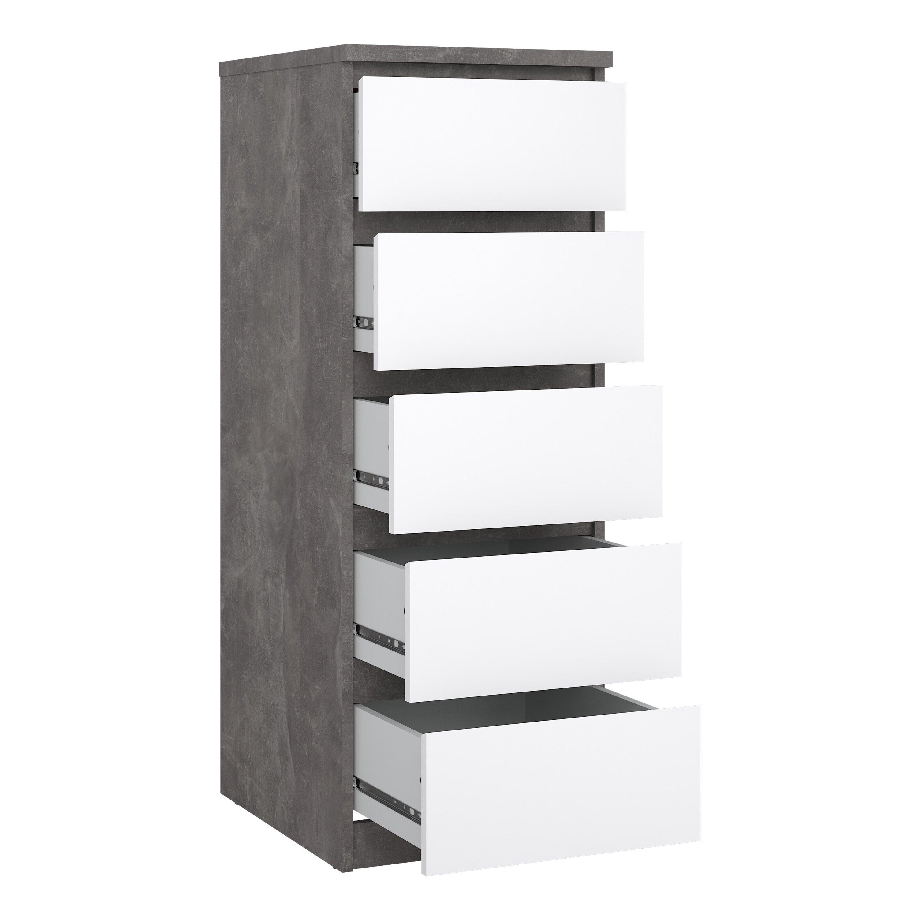 Naia Narrow Chest of 5 Drawers in Concrete and White High Gloss - image 4