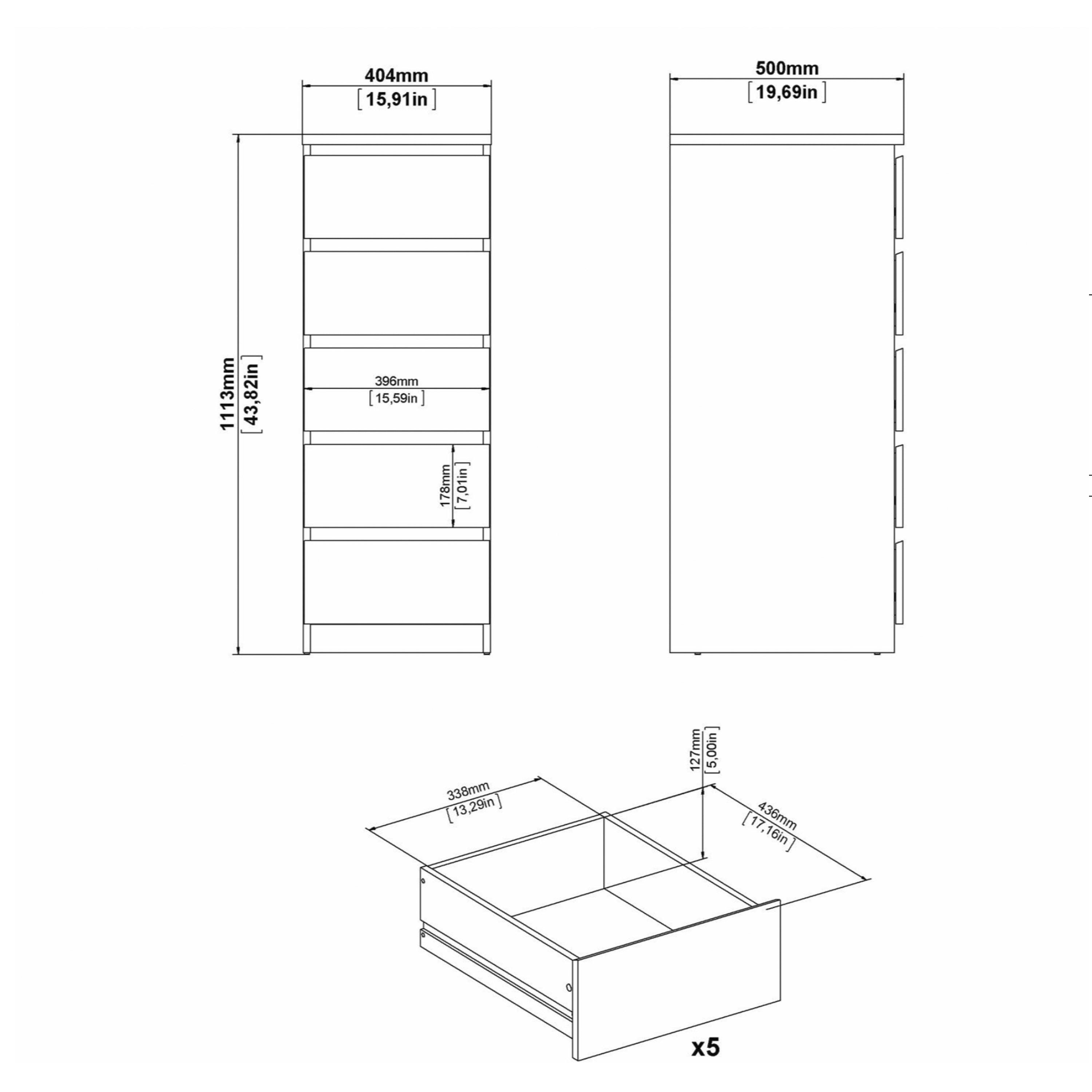 Naia Narrow Chest of 5 Drawers in Jackson Hickory Oak - image 9