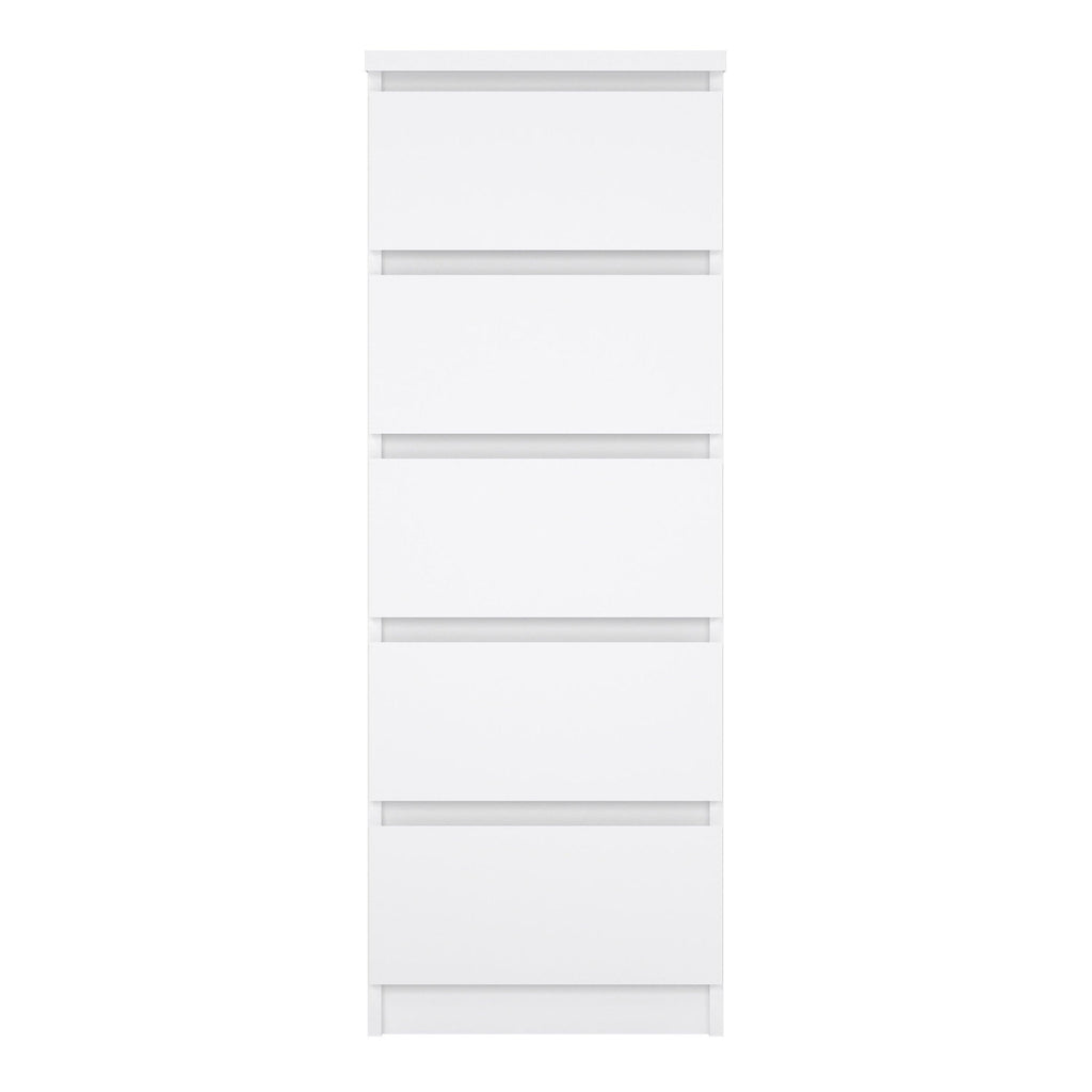 Naia Narrow Chest of 5 Drawers in White High Gloss - image 2