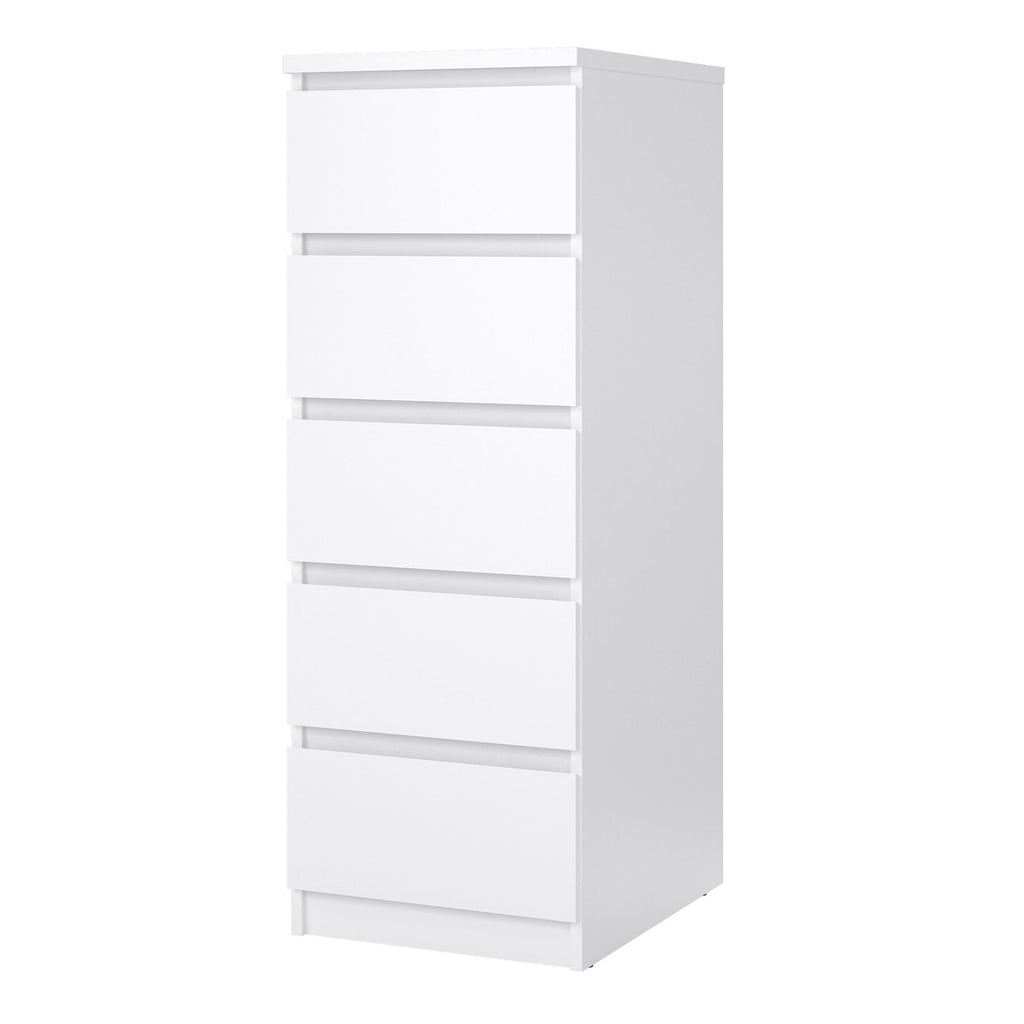 Naia Narrow Chest of 5 Drawers in White High Gloss - image 3