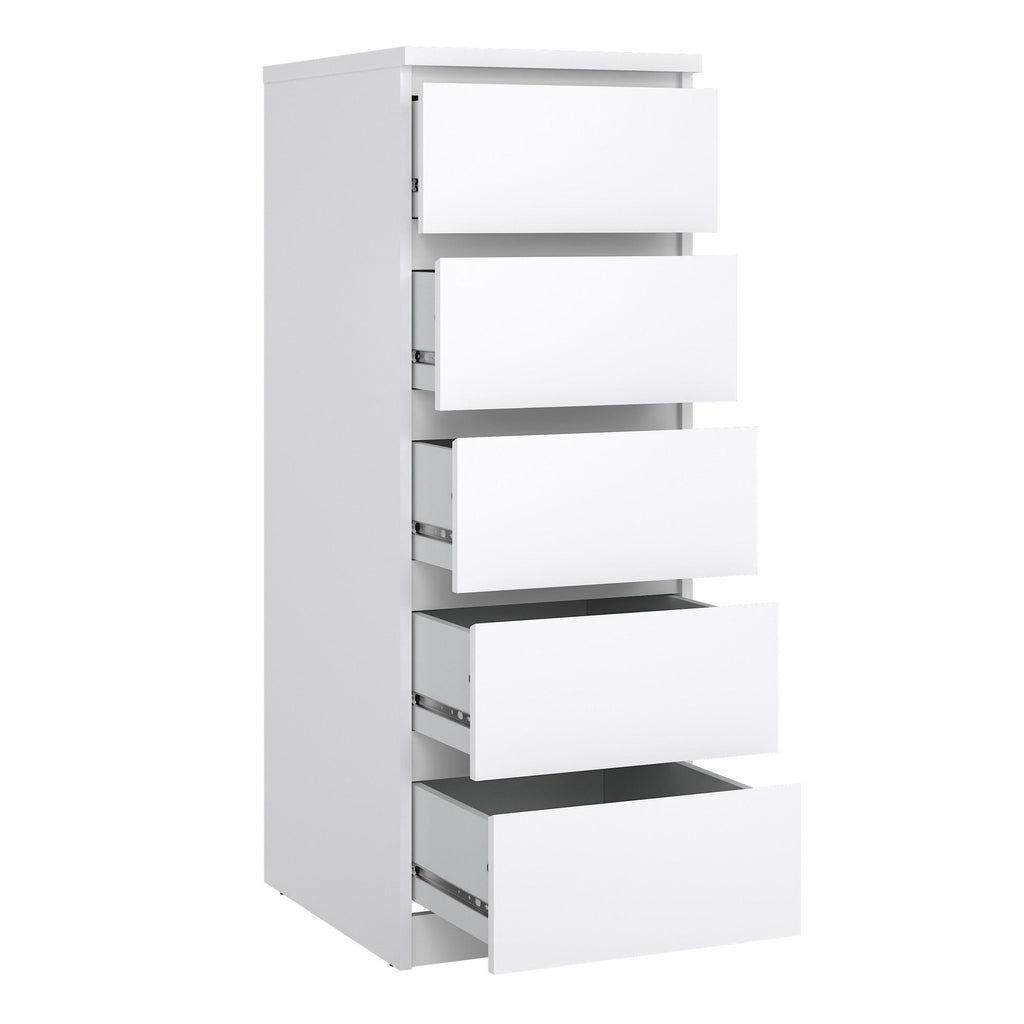 Naia Narrow Chest of 5 Drawers in White High Gloss - image 4