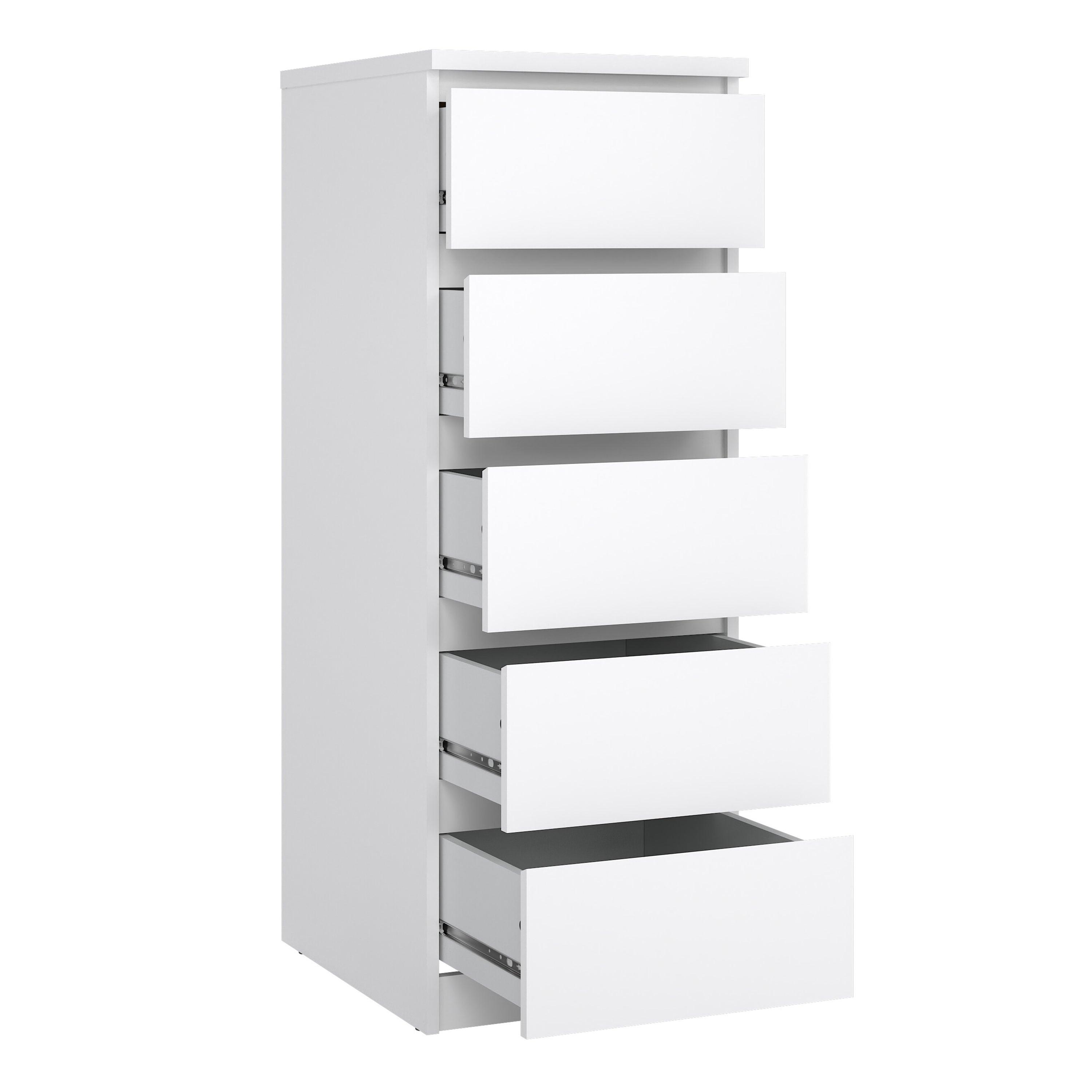 Naia Narrow Chest of 5 Drawers in White High Gloss - image 4