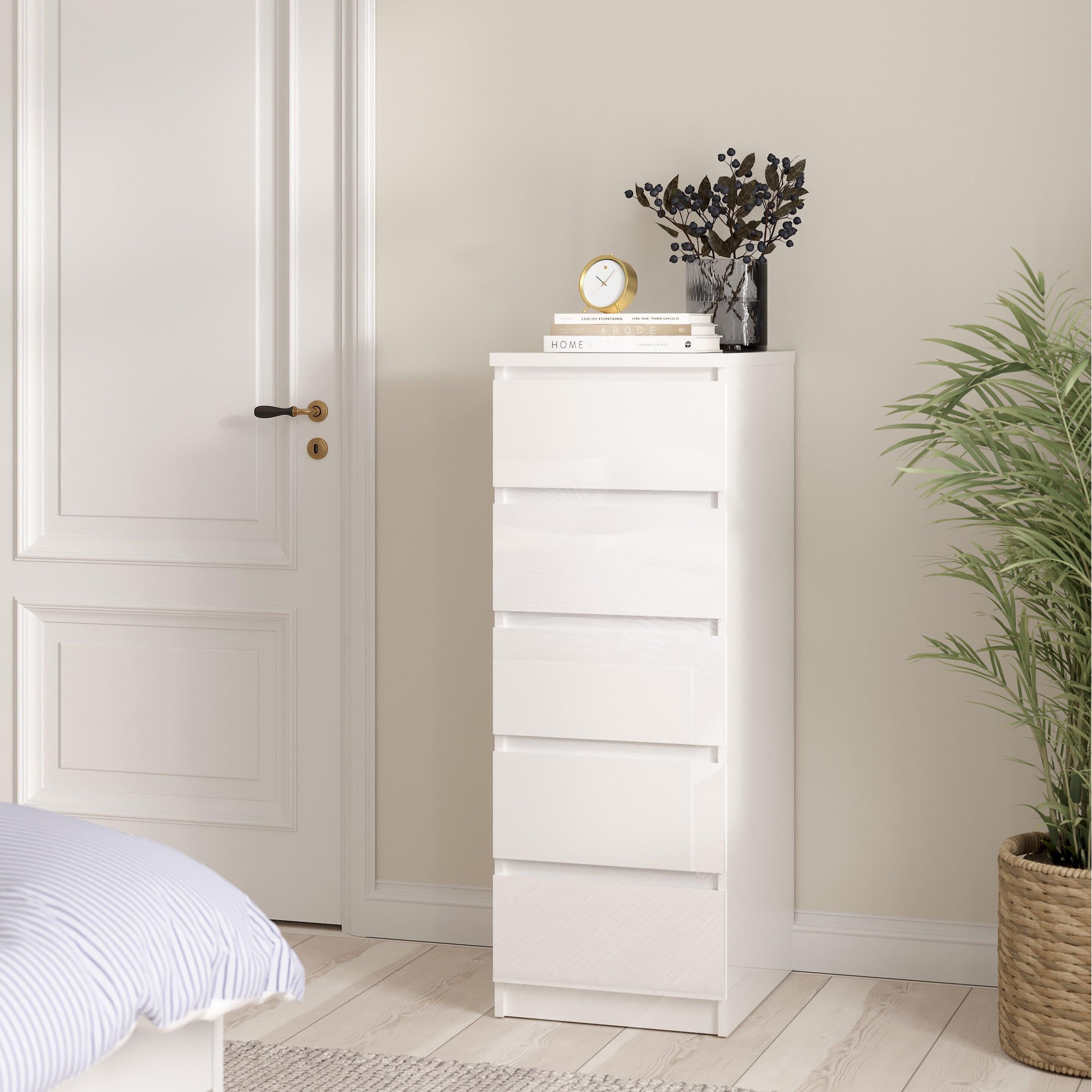 Naia Narrow Chest of 5 Drawers in White High Gloss - image 5