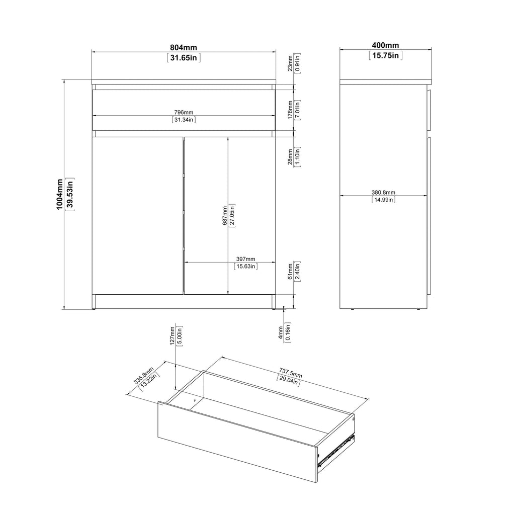Naia Sideboard 1 Drawer 2 Doors in White High Gloss - image 9