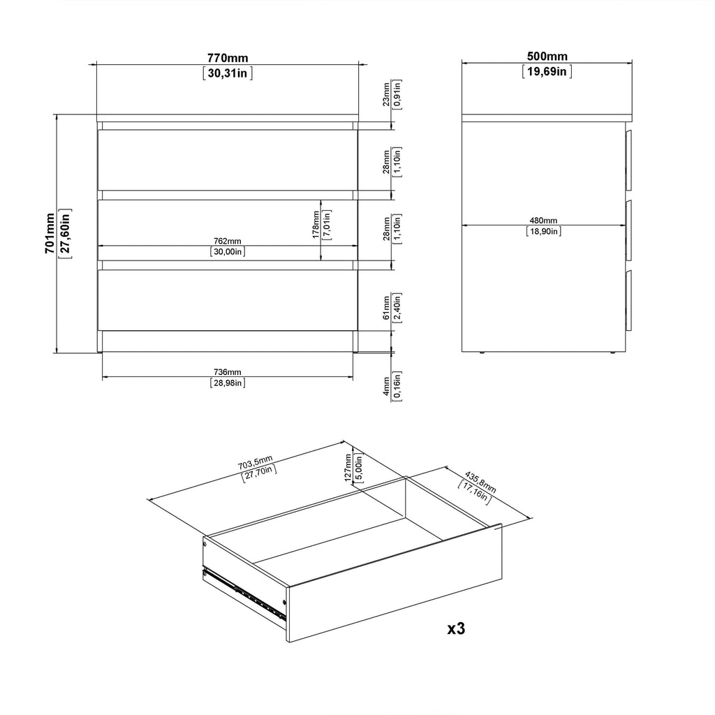 Naia Chest of 3 Drawers in White - image 8