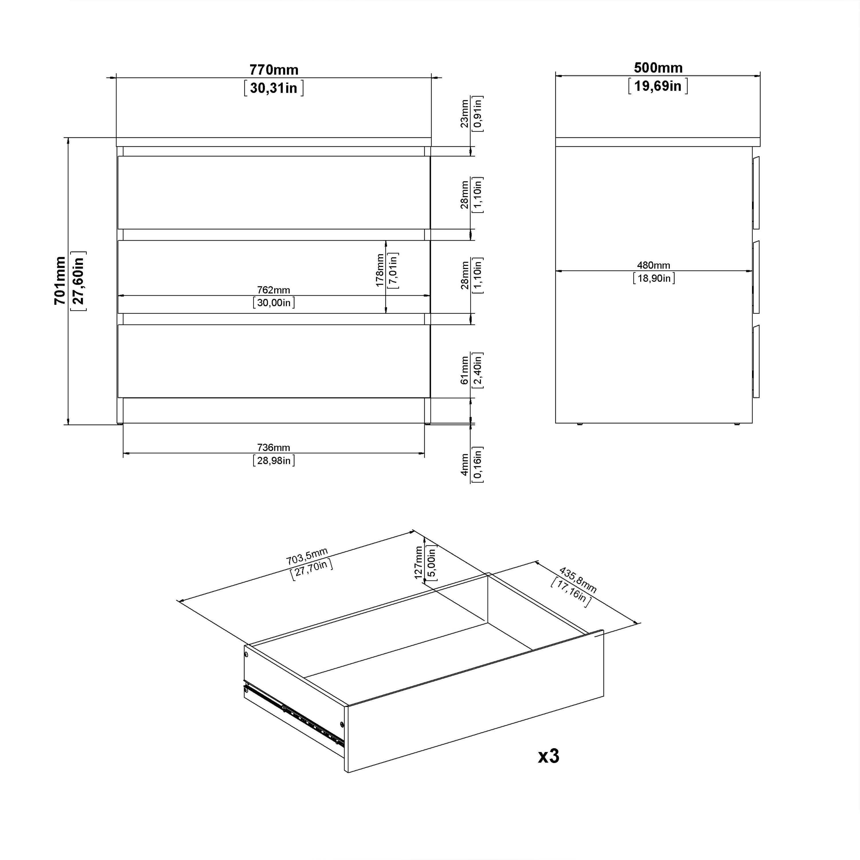 Naia Chest of 3 Drawers in White - image 8