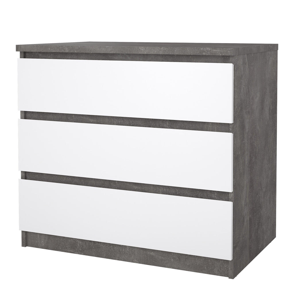 Naia Chest of 3 Drawers in Concrete and White High Gloss - image 3