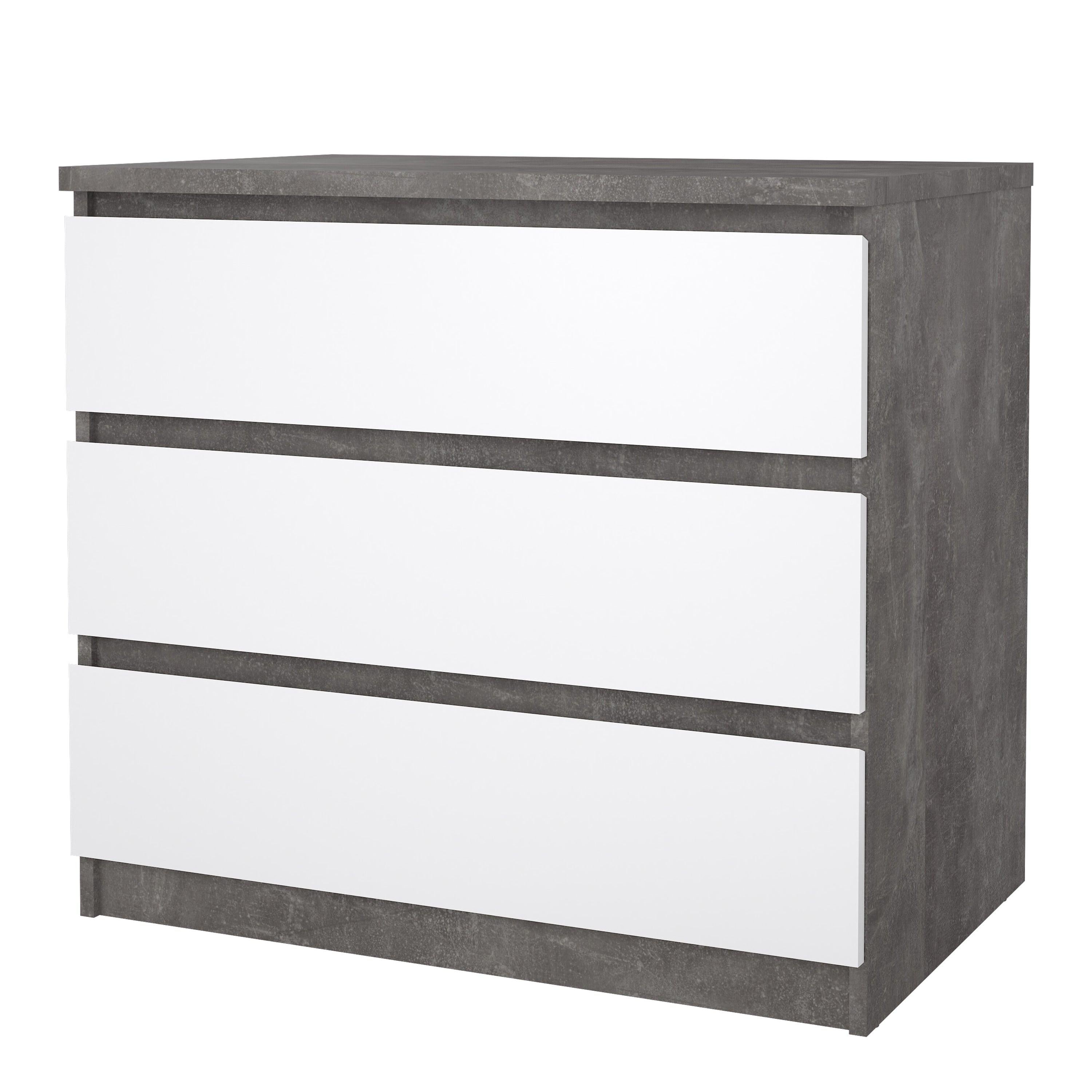Naia Chest of 3 Drawers in Concrete and White High Gloss - image 3