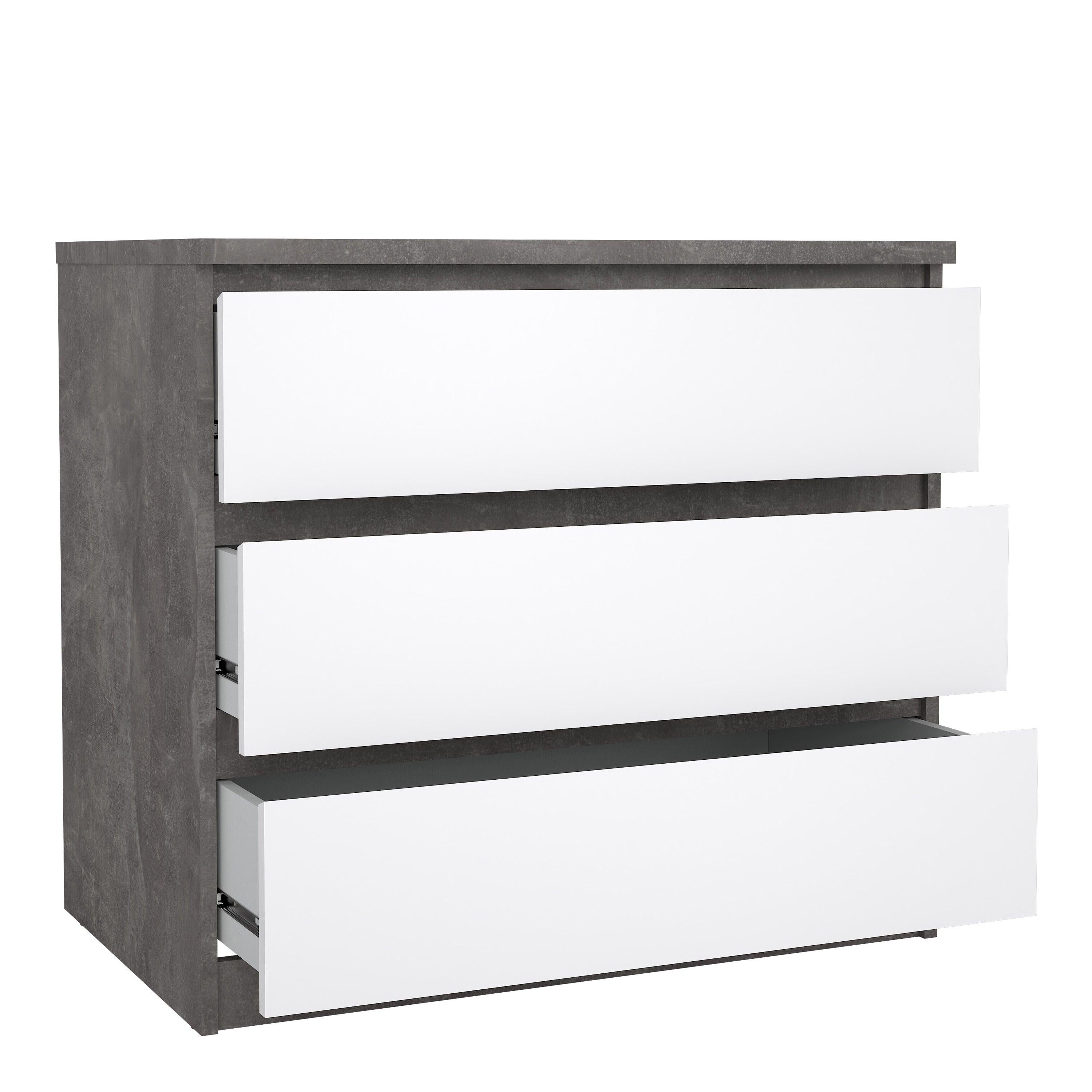 Naia Chest of 3 Drawers in Concrete and White High Gloss - image 4