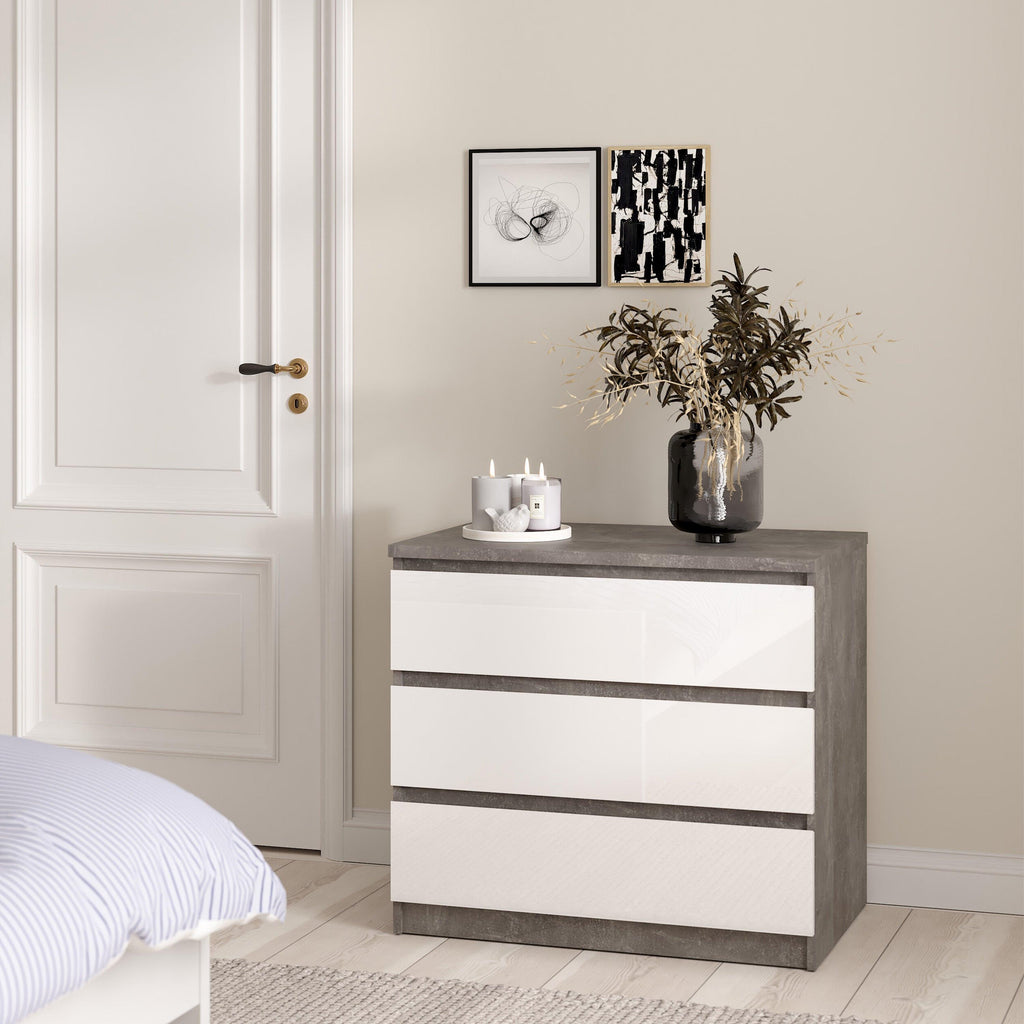 Naia Chest of 3 Drawers in Concrete and White High Gloss - image 5