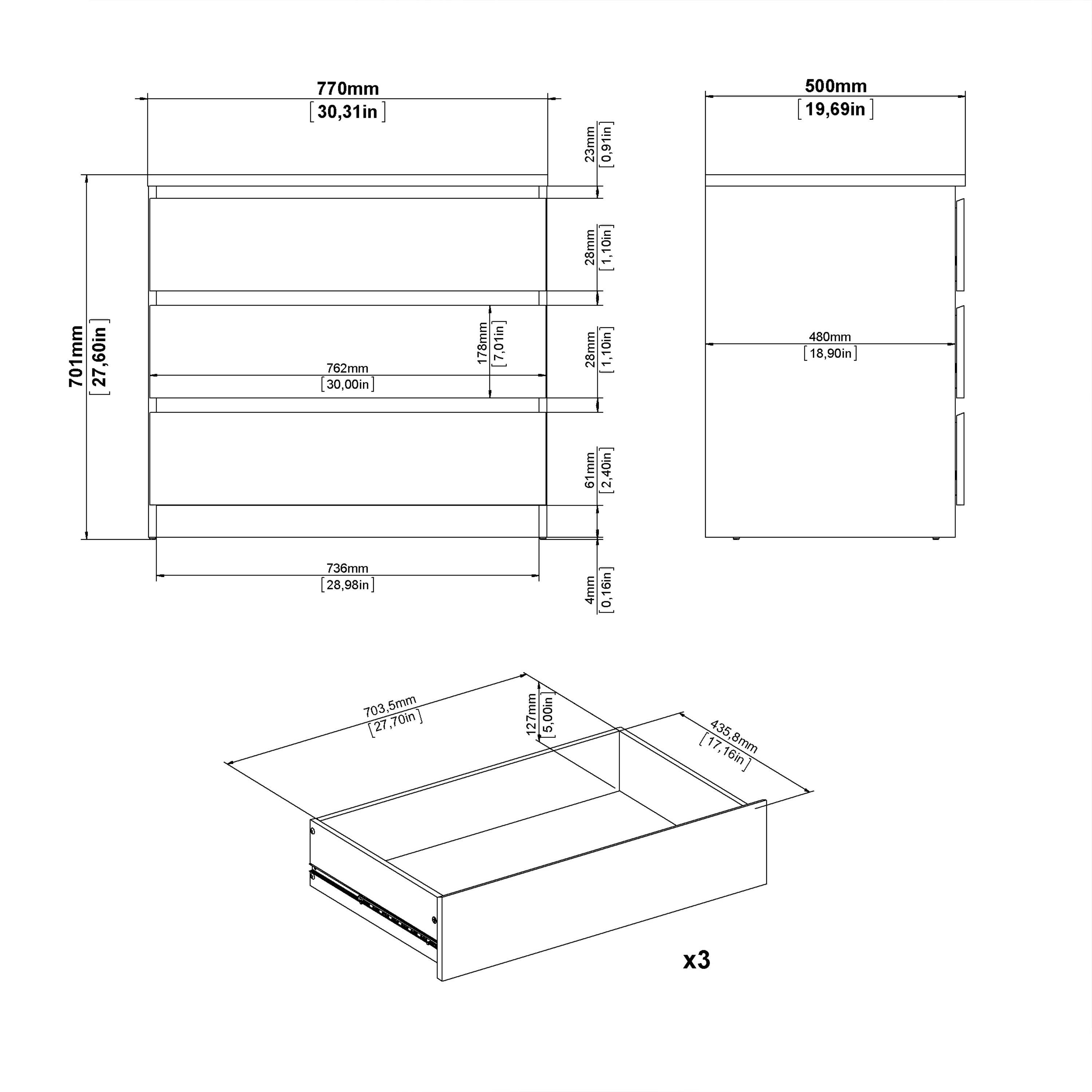 Naia Chest of 3 Drawers in White High Gloss - image 8