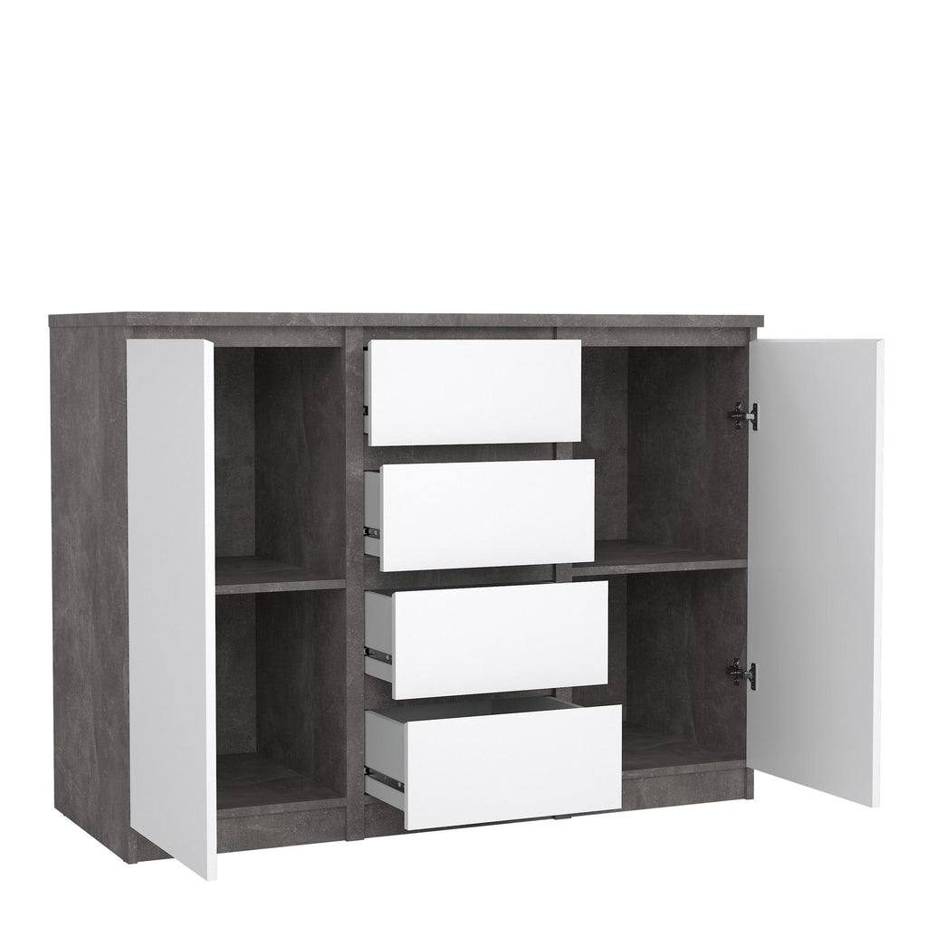 Naia Sideboard 4 Drawers 2 Doors in Concrete and White High Gloss - image 4