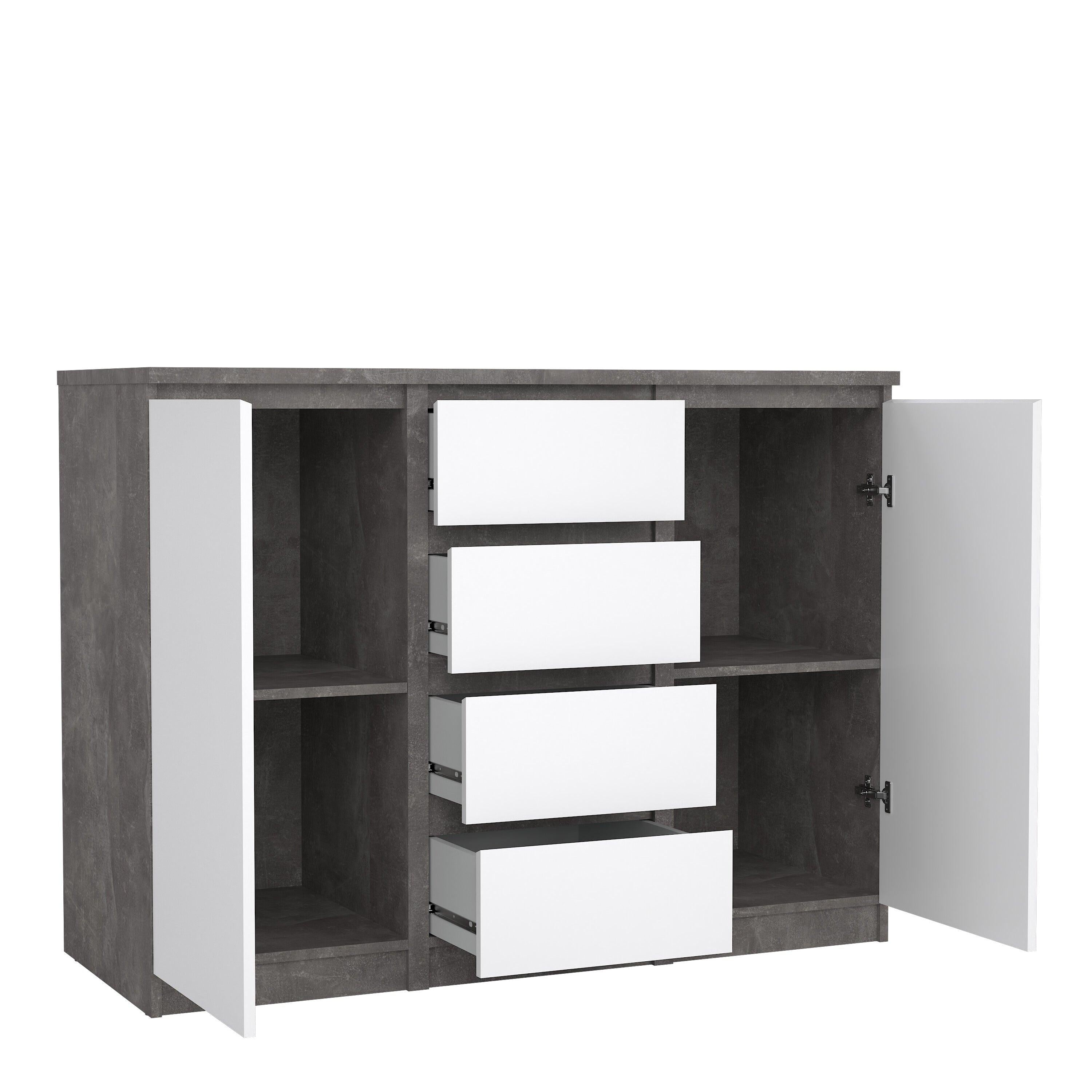 Naia Sideboard 4 Drawers 2 Doors in Concrete and White High Gloss - image 4