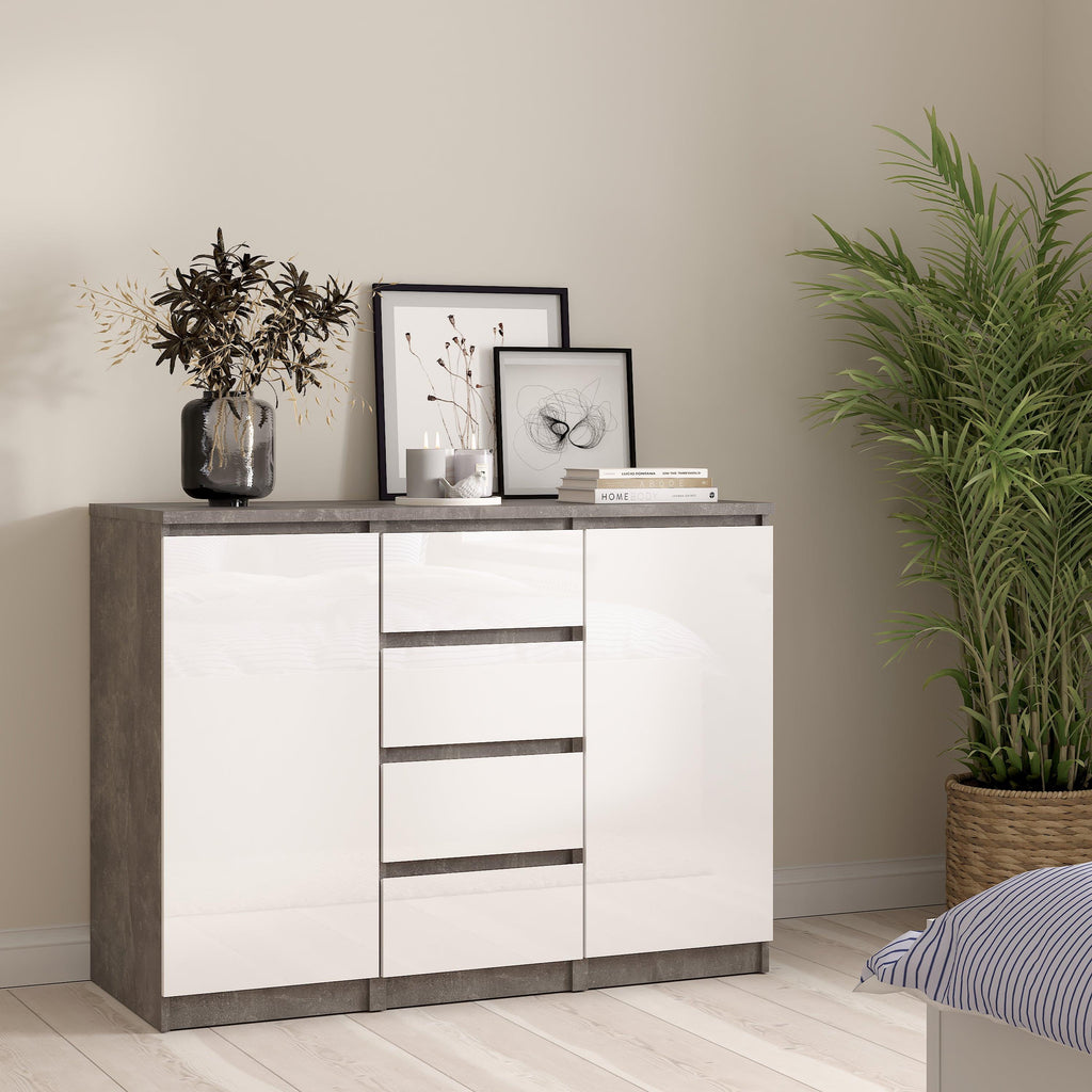 Naia Sideboard 4 Drawers 2 Doors in Concrete and White High Gloss - image 5