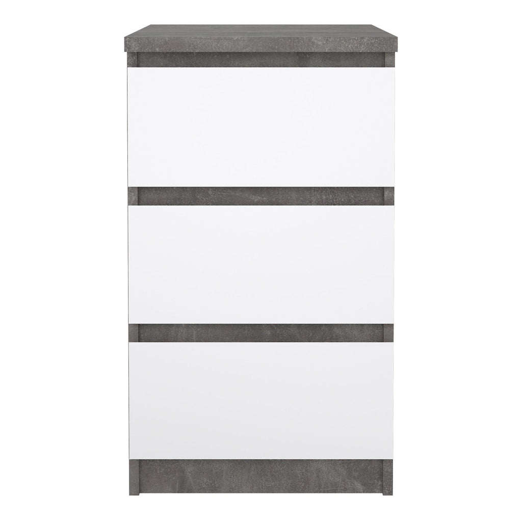 Naia Bedside 3 Drawers in Concrete and White High Gloss - image 2