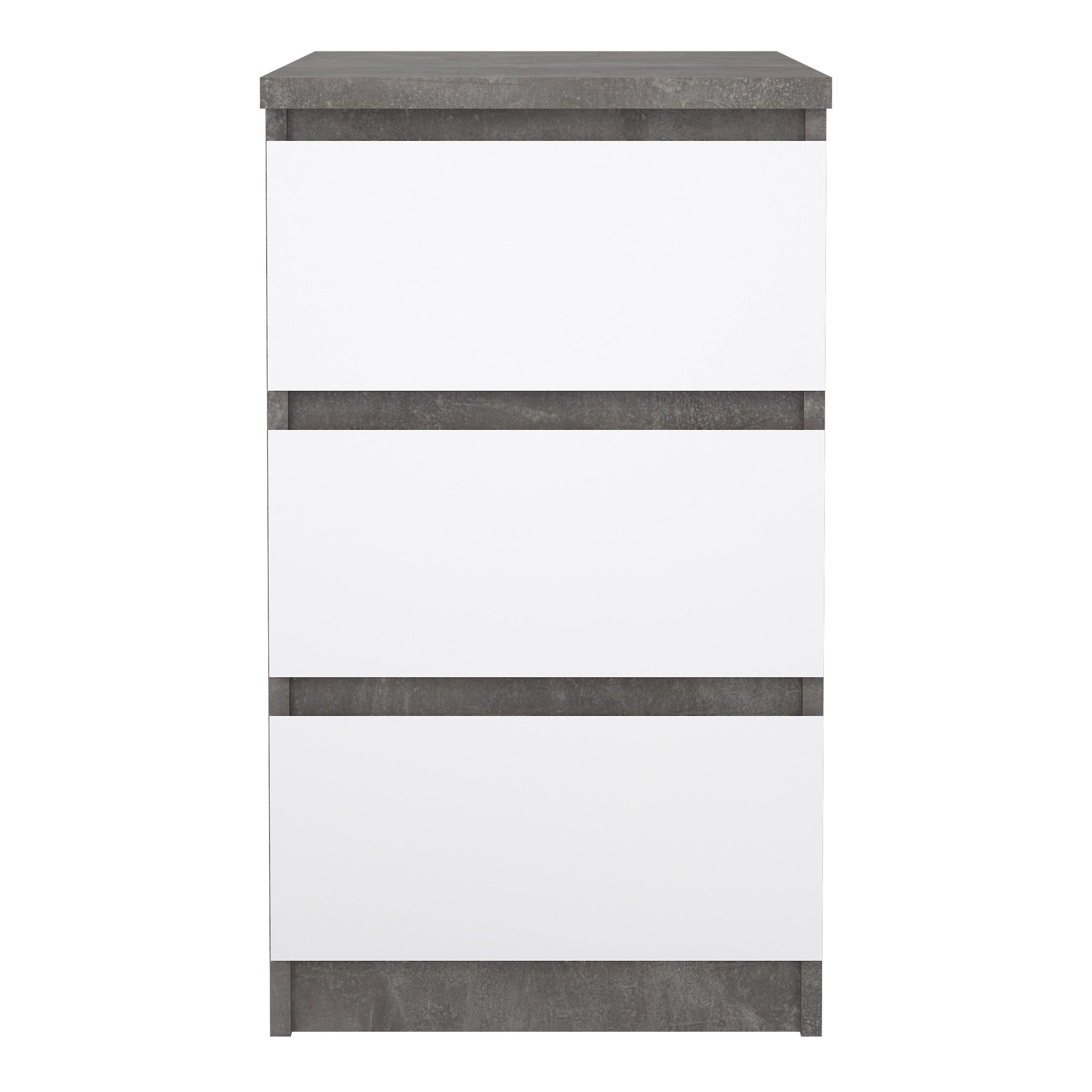 Naia Bedside 3 Drawers in Concrete and White High Gloss - image 2