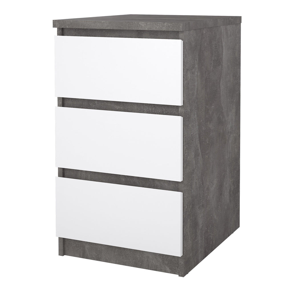 Naia Bedside 3 Drawers in Concrete and White High Gloss - image 3