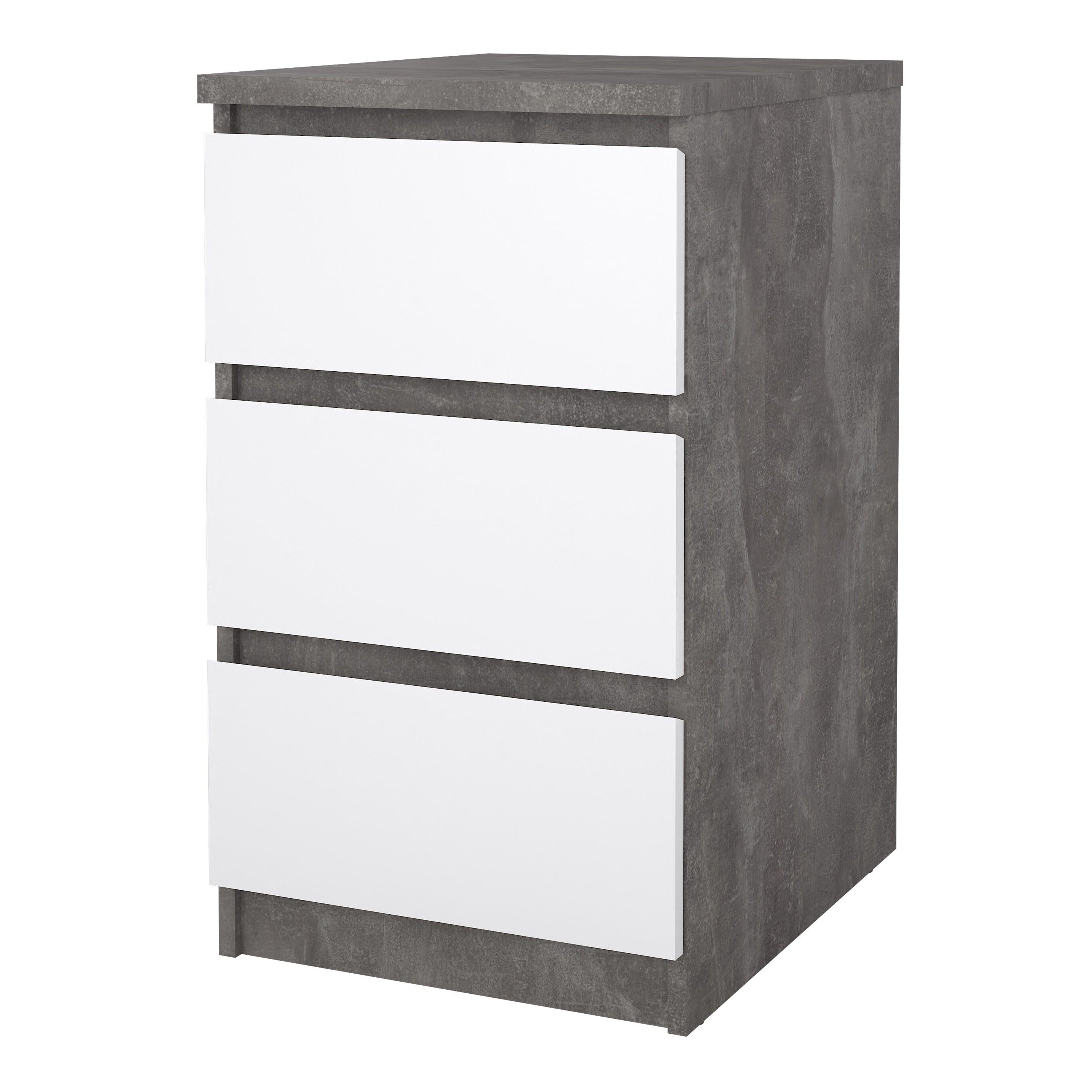 Naia Bedside 3 Drawers in Concrete and White High Gloss - image 3