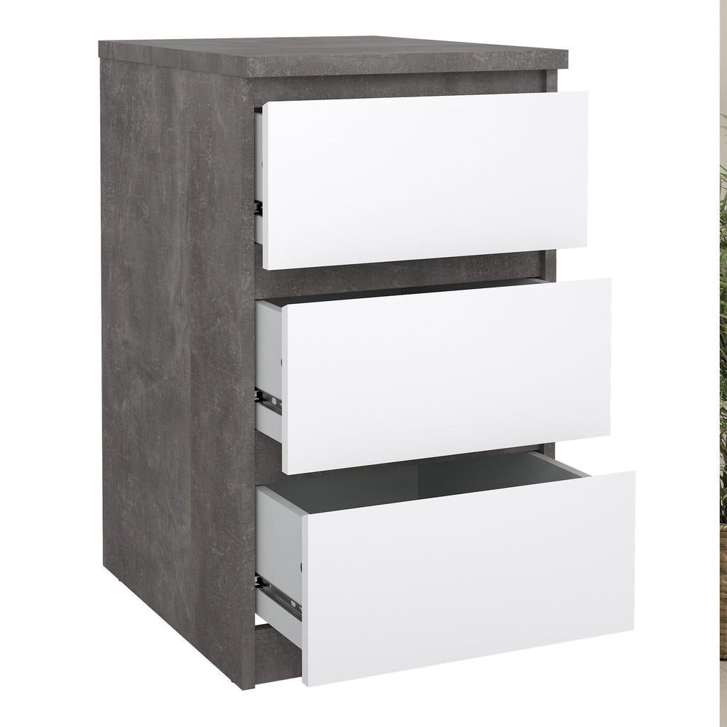 Naia Bedside 3 Drawers in Concrete and White High Gloss - image 4