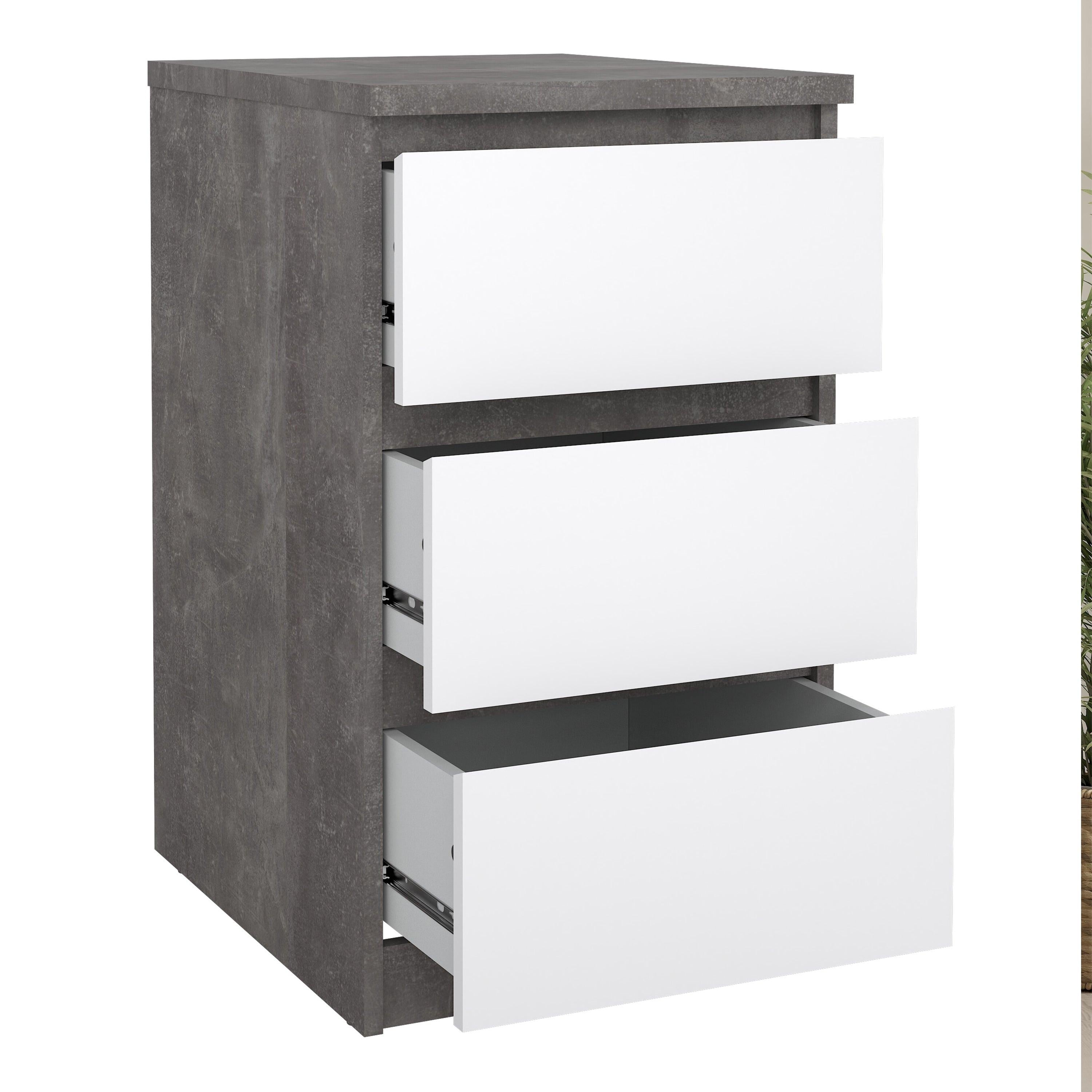 Naia Bedside 3 Drawers in Concrete and White High Gloss - image 4