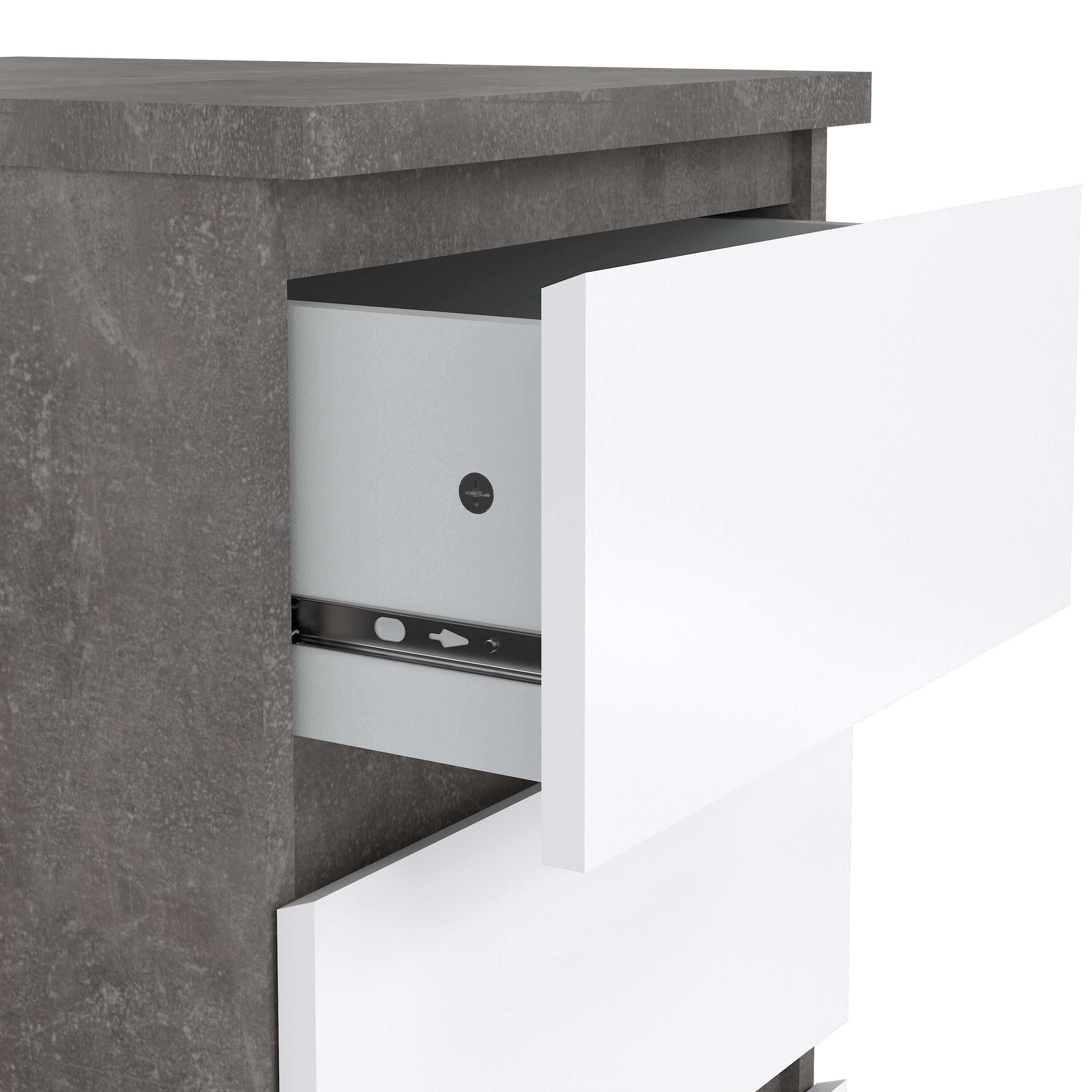 Naia Bedside 3 Drawers in Concrete and White High Gloss - image 6