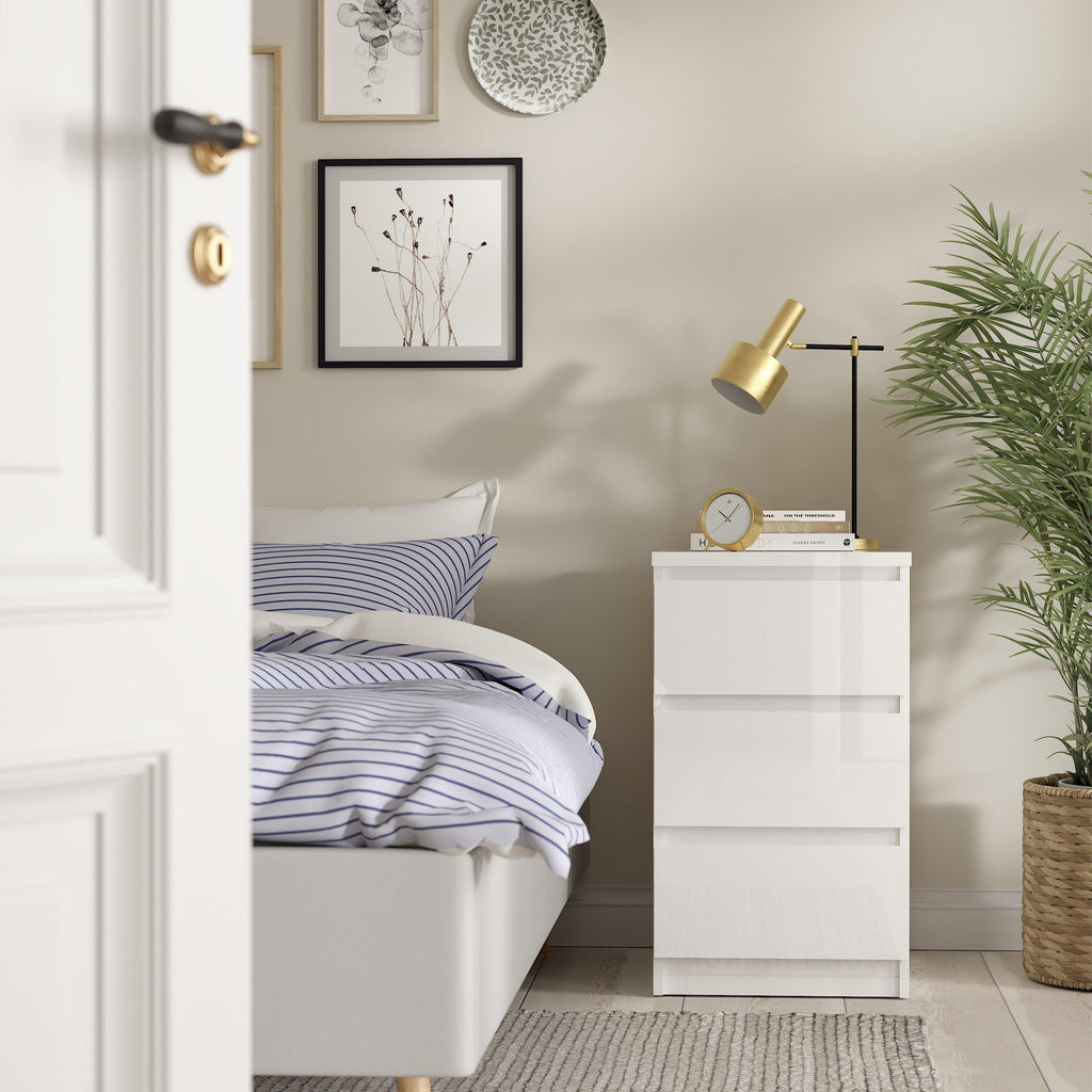 Naia Bedside 3 Drawers in White High Gloss - image 5