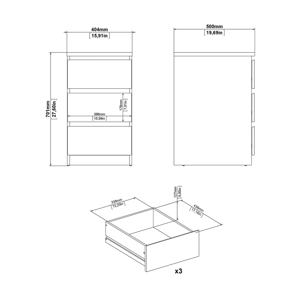 Naia Bedside 3 Drawers in White High Gloss - image 8