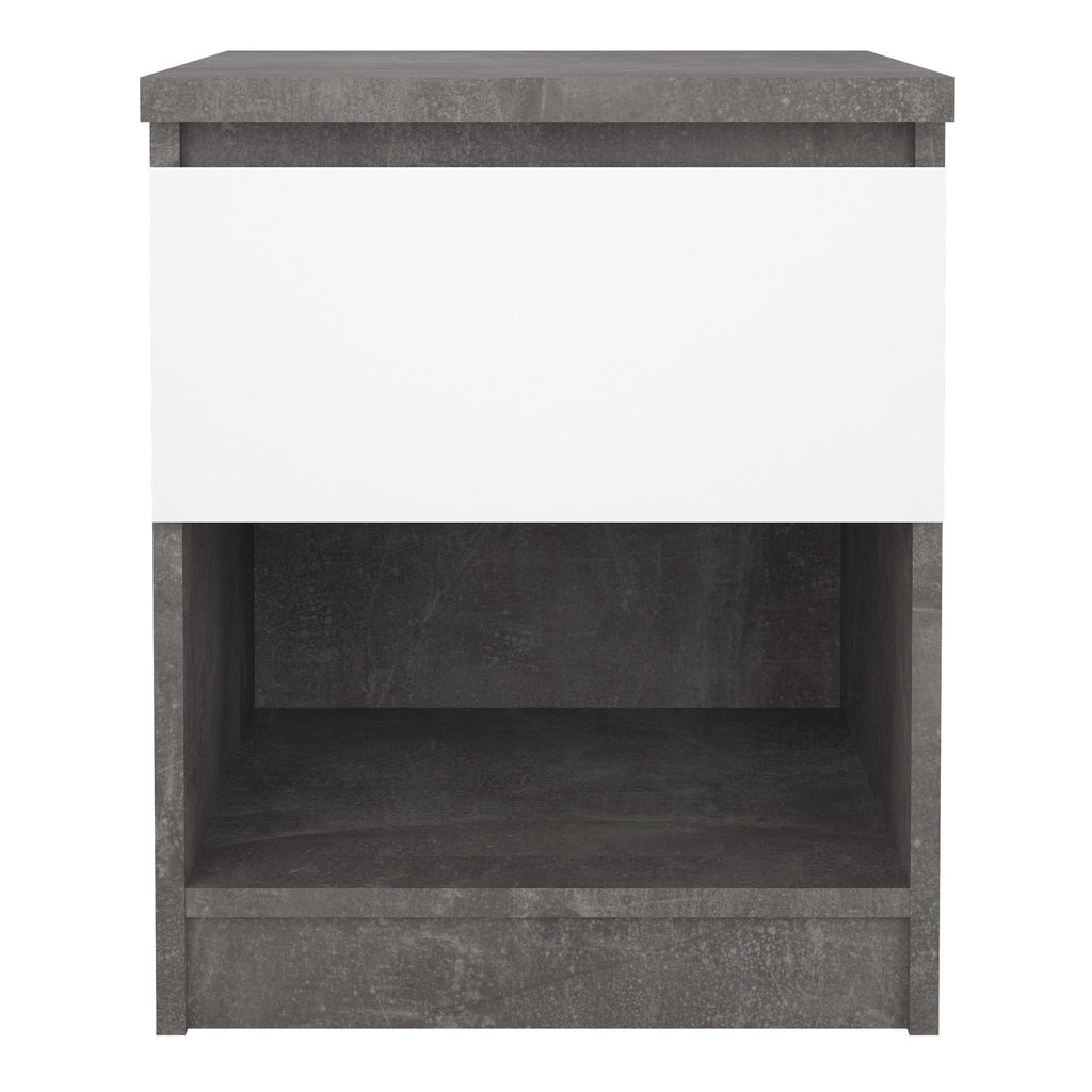 Naia Bedside 1 Drawer 1 Shelf in Concrete and White High Gloss - image 2