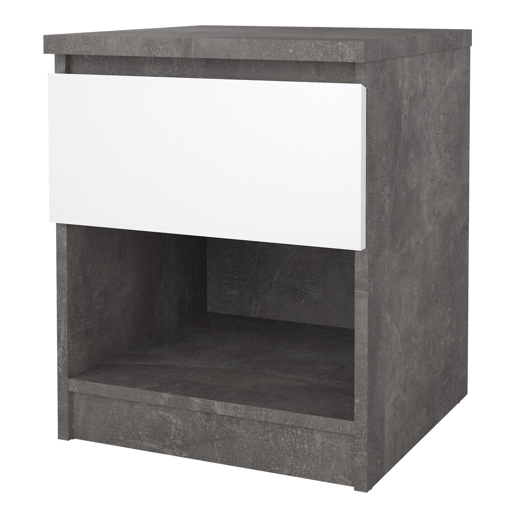 Naia Bedside 1 Drawer 1 Shelf in Concrete and White High Gloss - image 3