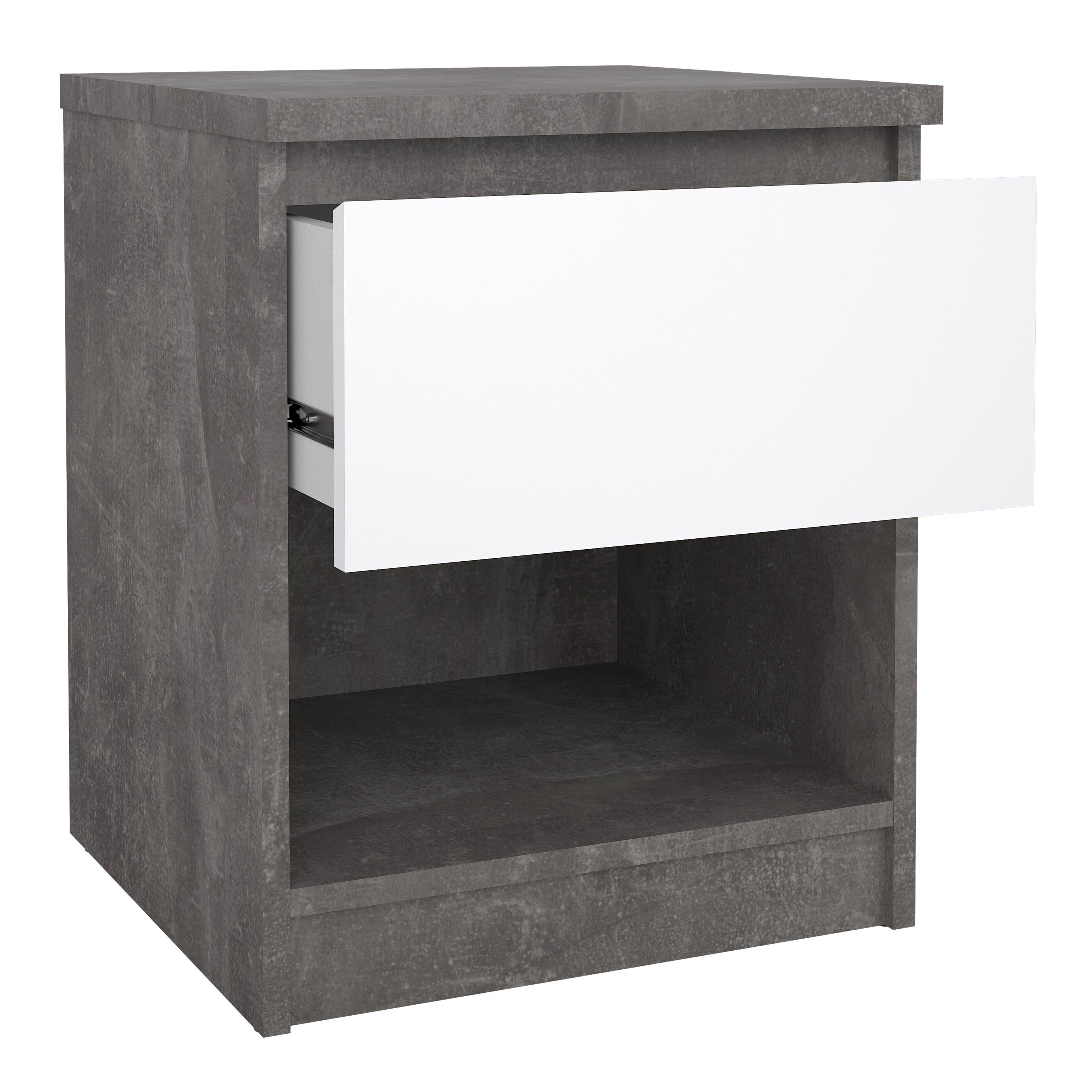 Naia Bedside 1 Drawer 1 Shelf in Concrete and White High Gloss - image 4
