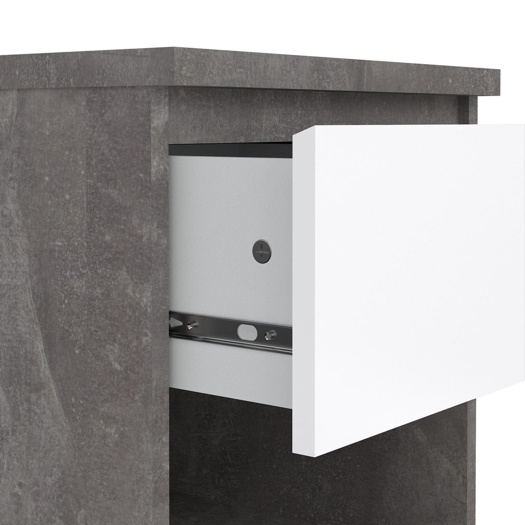 Naia Bedside 1 Drawer 1 Shelf in Concrete and White High Gloss - image 6