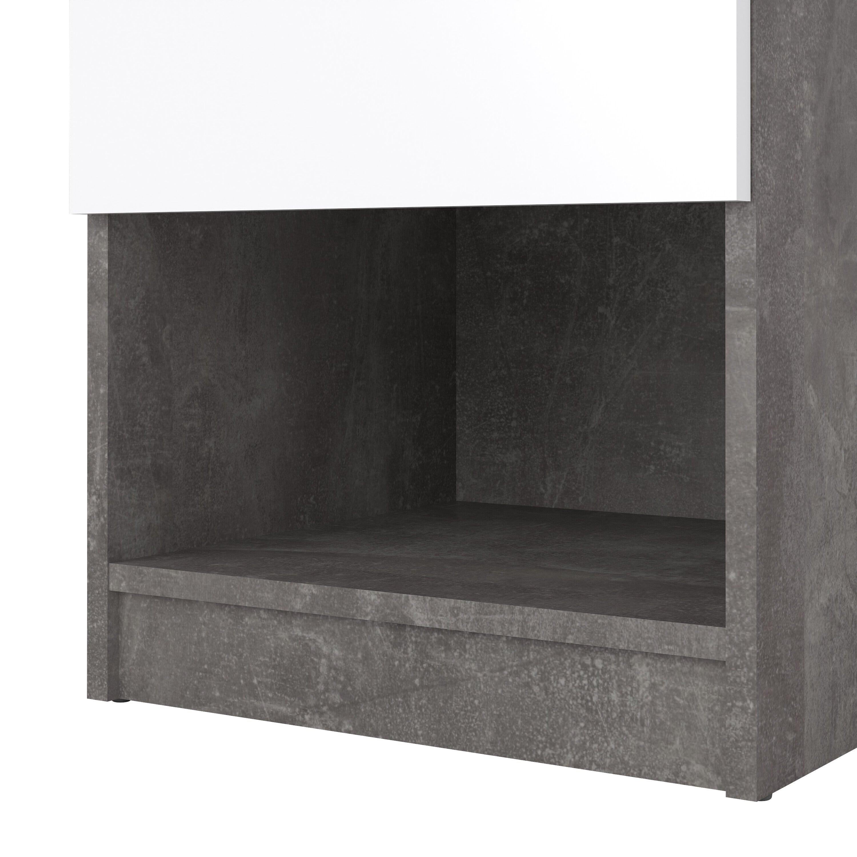 Naia Bedside 1 Drawer 1 Shelf in Concrete and White High Gloss - image 7