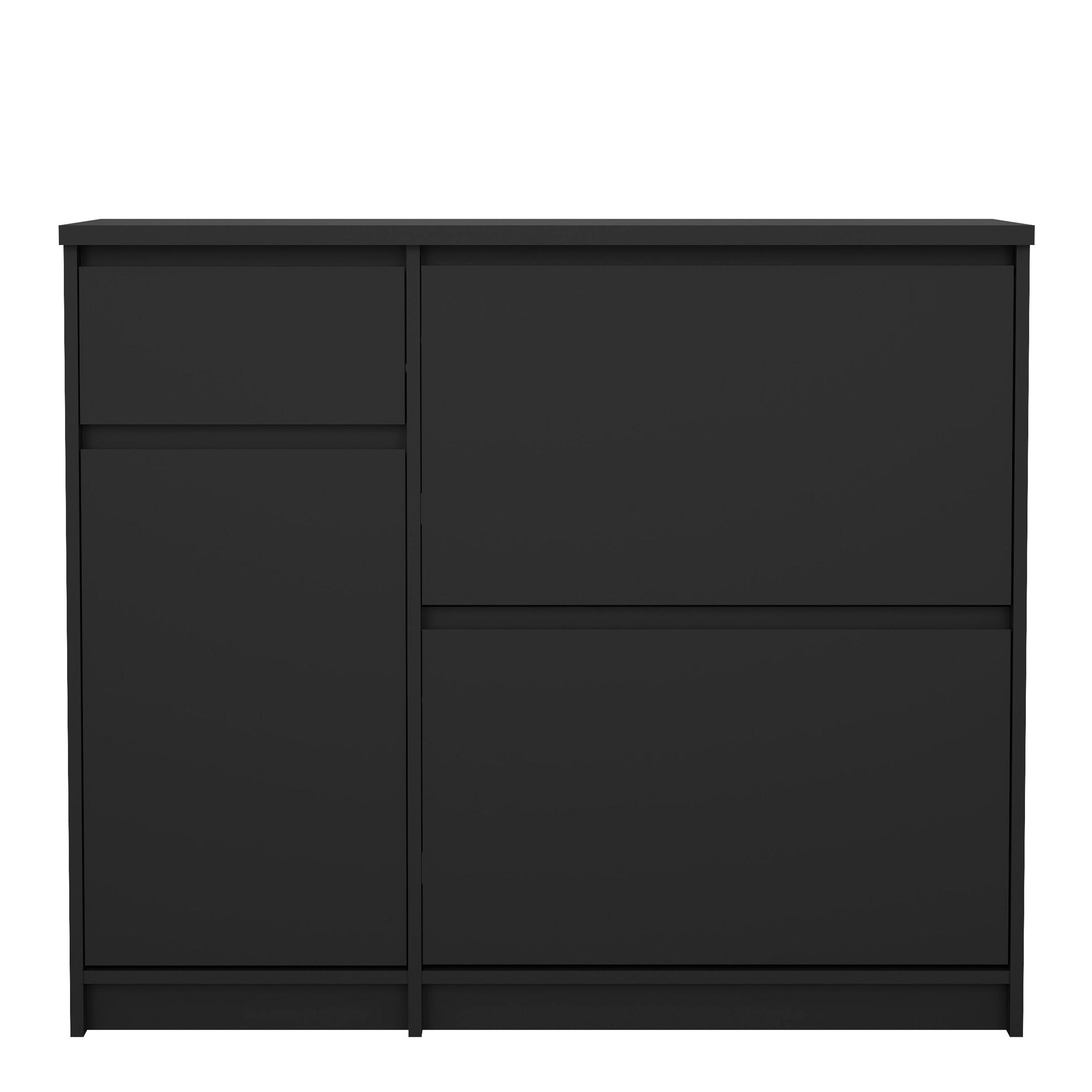 Naia Shoe Cabinet with 2 Flip Down Doors 1 Door and 1 Drawer in Black Matt - image 2