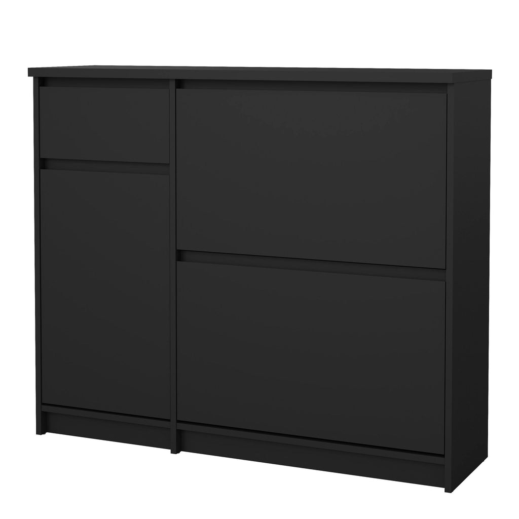Naia Shoe Cabinet with 2 Flip Down Doors 1 Door and 1 Drawer in Black Matt - image 3