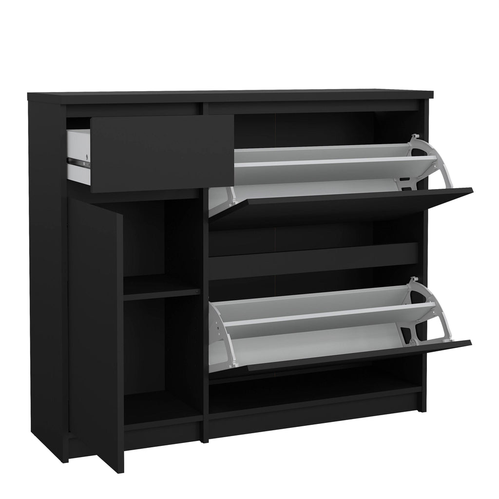 Naia Shoe Cabinet with 2 Flip Down Doors 1 Door and 1 Drawer in Black Matt - image 5