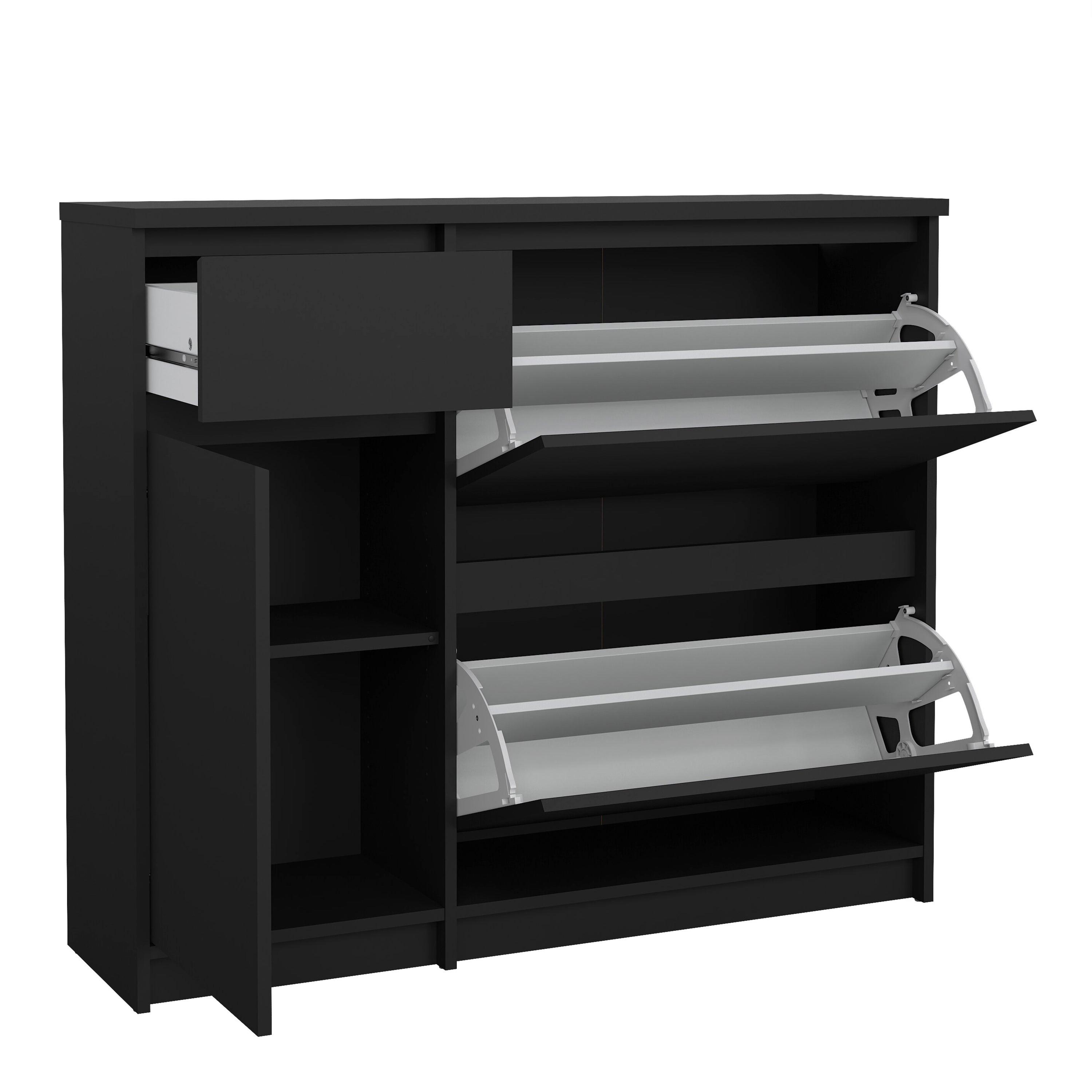 Naia Shoe Cabinet with 2 Flip Down Doors 1 Door and 1 Drawer in Black Matt - image 5