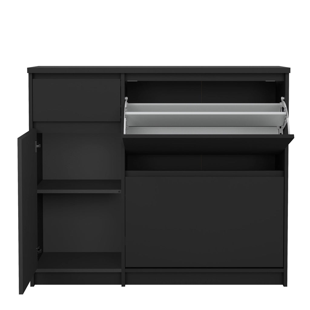 Naia Shoe Cabinet with 2 Flip Down Doors 1 Door and 1 Drawer in Black Matt - image 6