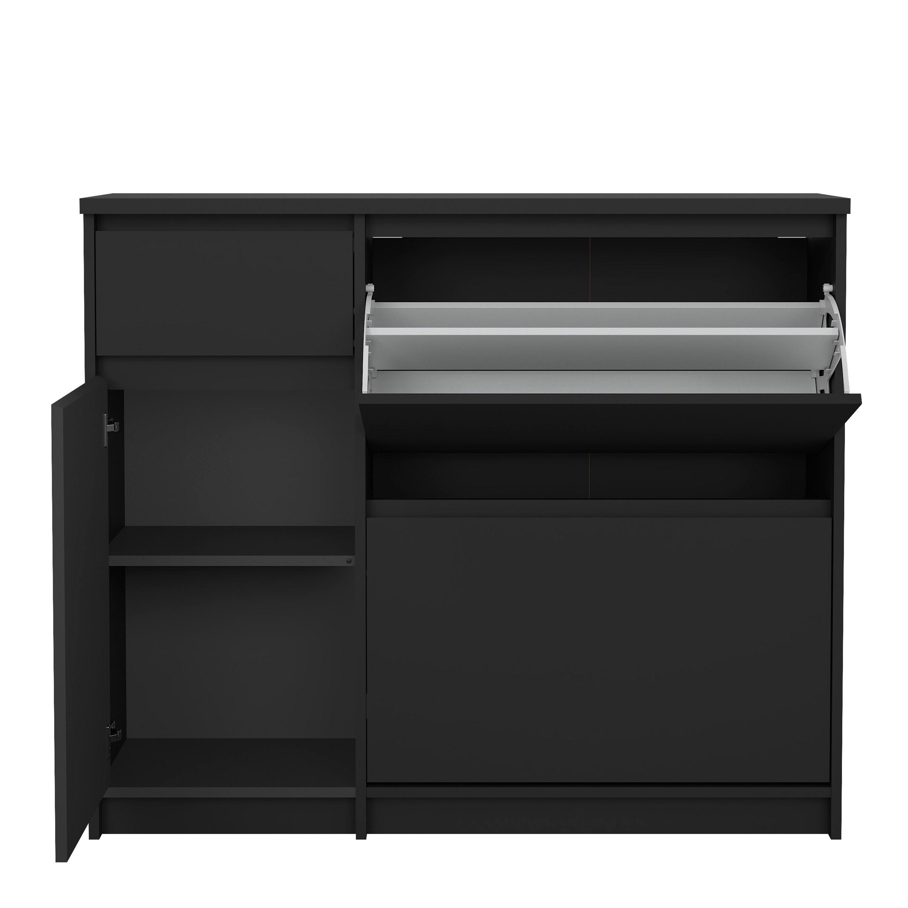 Naia Shoe Cabinet with 2 Flip Down Doors 1 Door and 1 Drawer in Black Matt - image 6