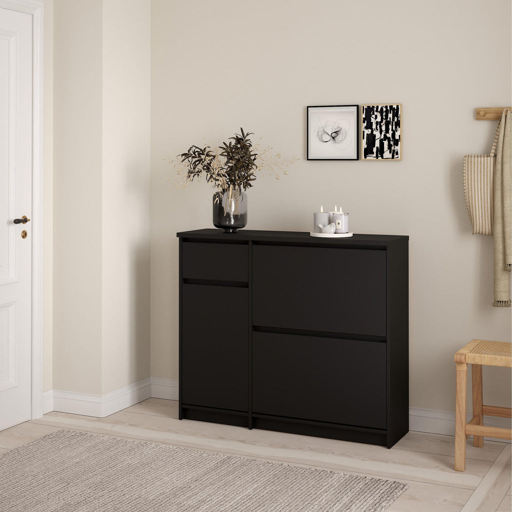 Naia Shoe Cabinet with 2 Flip Down Doors 1 Door and 1 Drawer in Black Matt - image 7