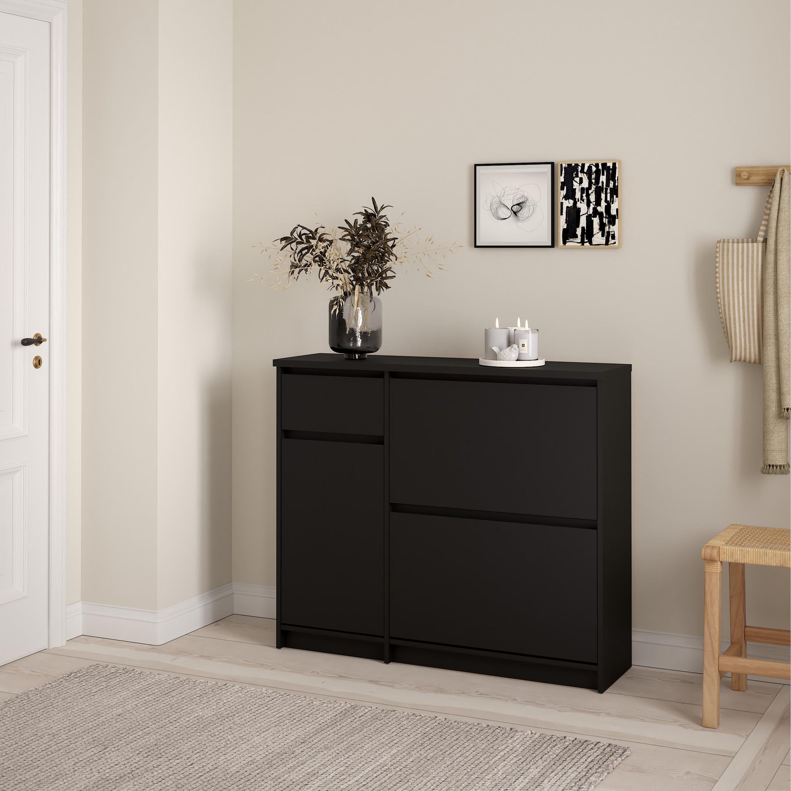 Naia Shoe Cabinet with 2 Flip Down Doors 1 Door and 1 Drawer in Black Matt - image 7
