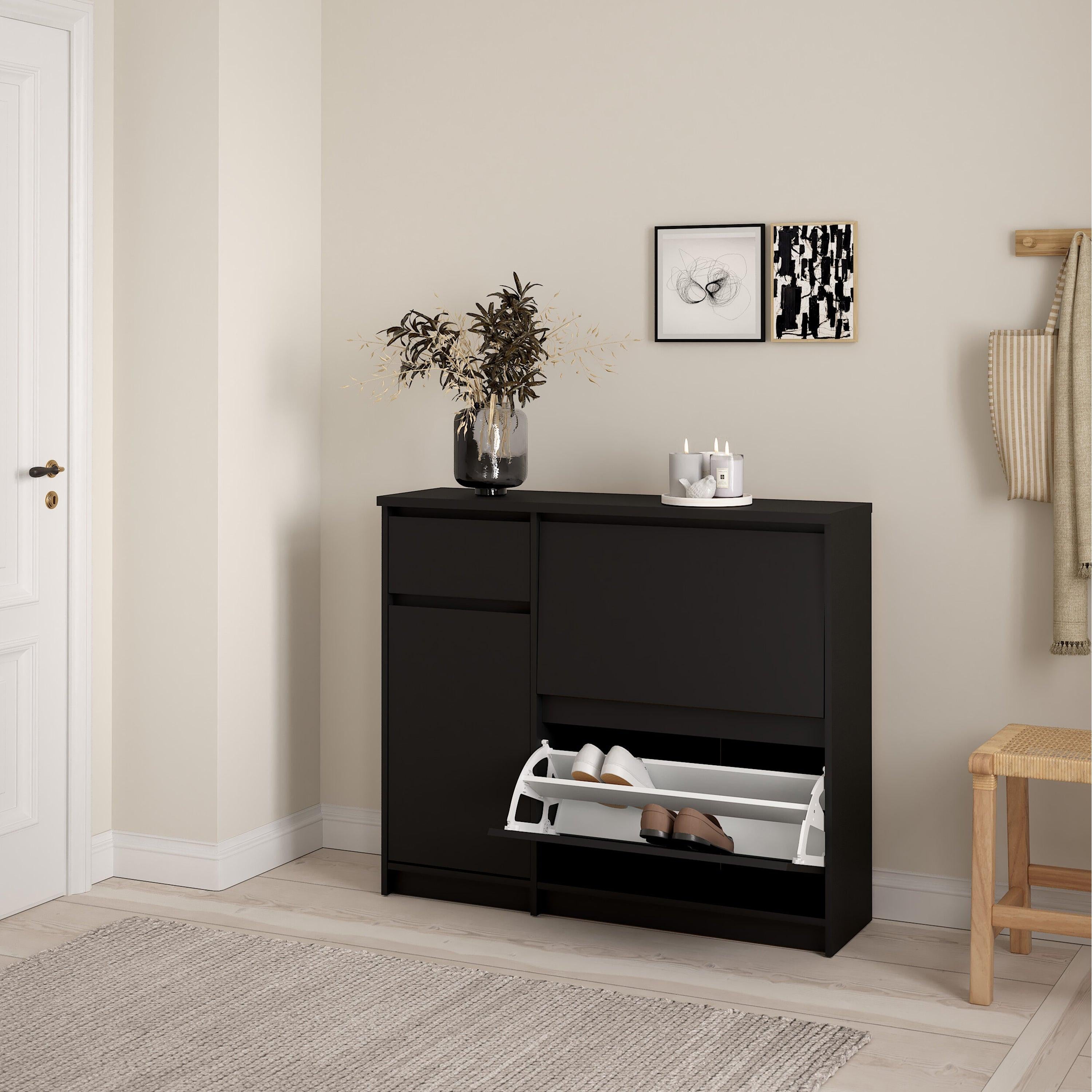 Naia Shoe Cabinet with 2 Flip Down Doors 1 Door and 1 Drawer in Black Matt - image 8